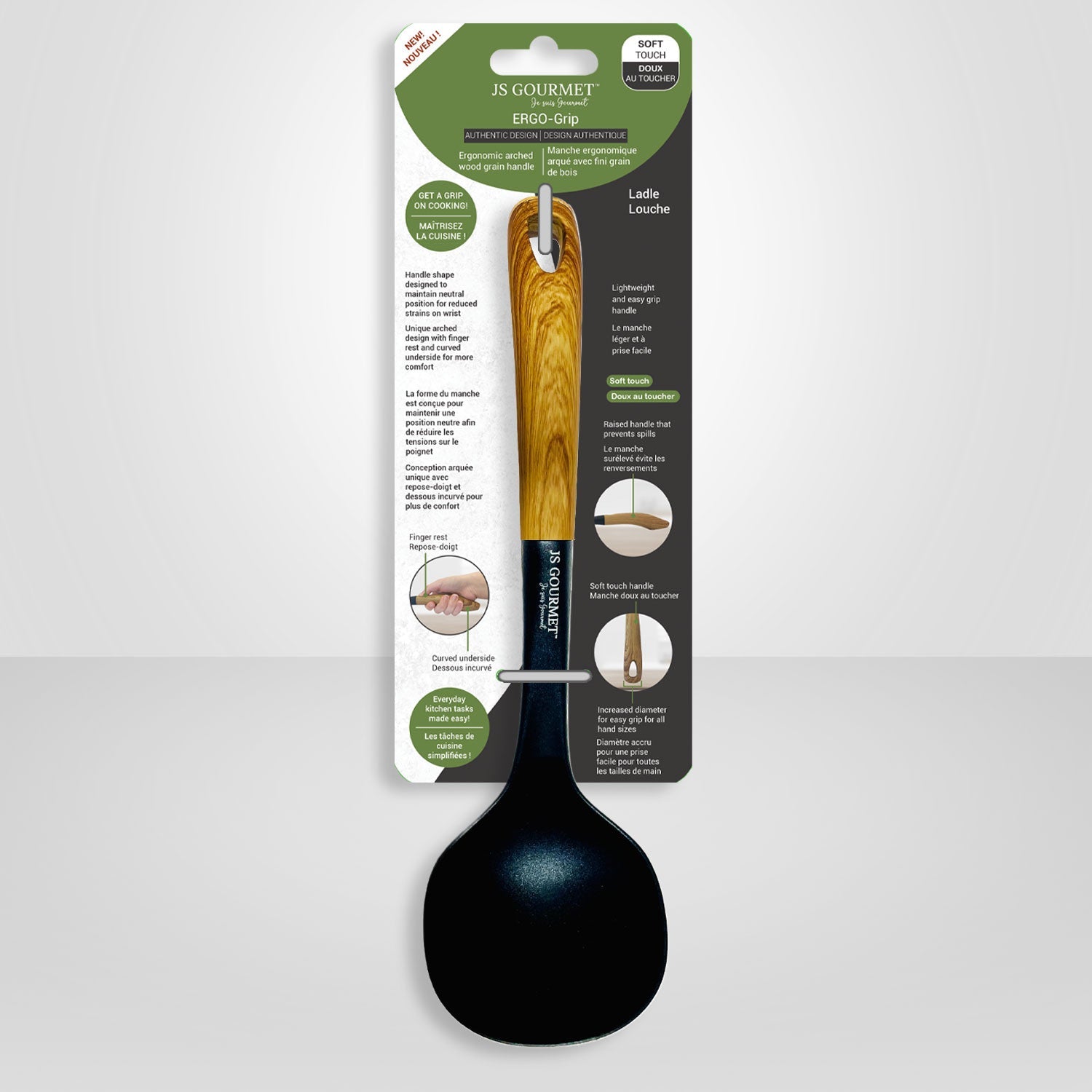 Ladle wood Ergonomic arched grain handle