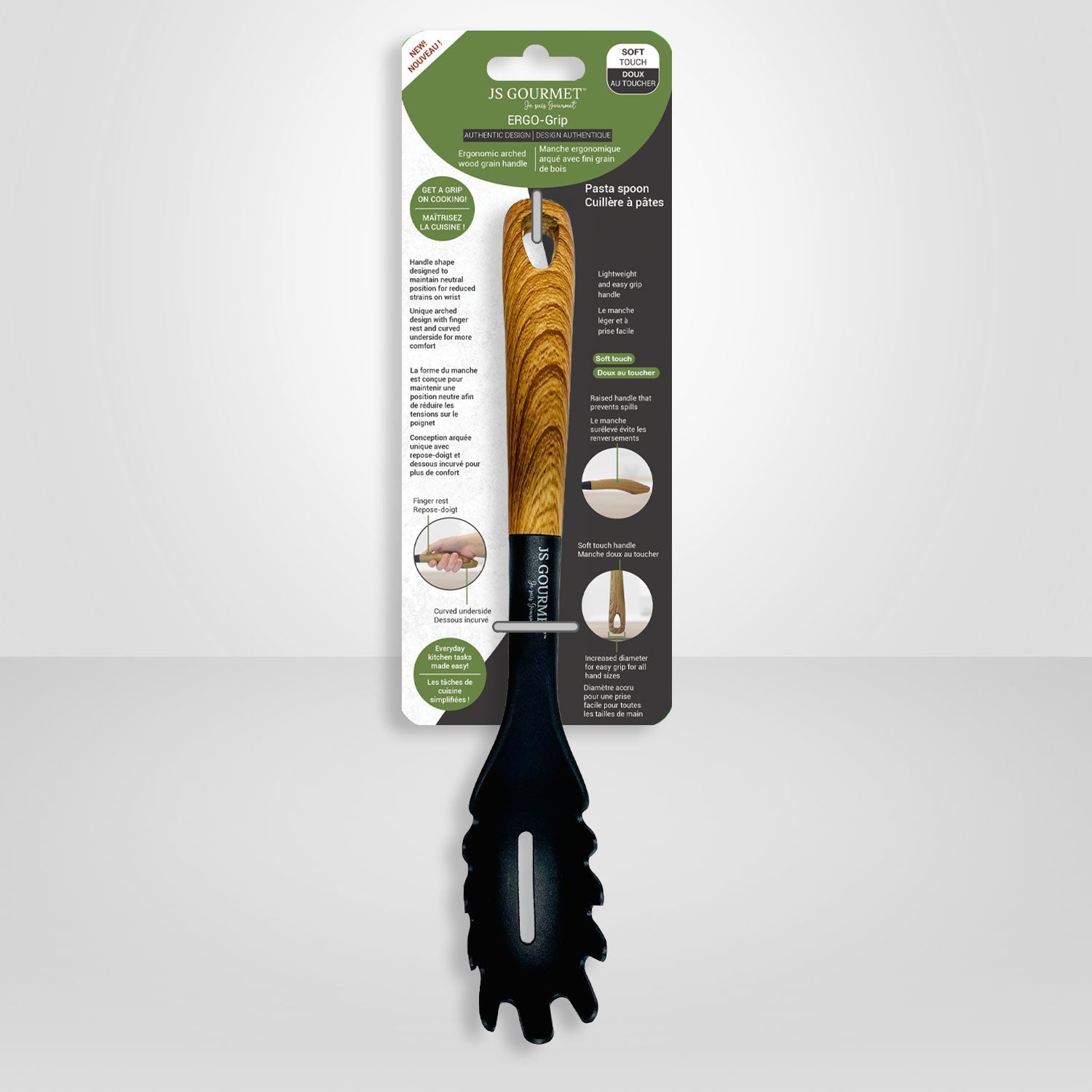 Pasta spoon Ergonomic arched grain handle