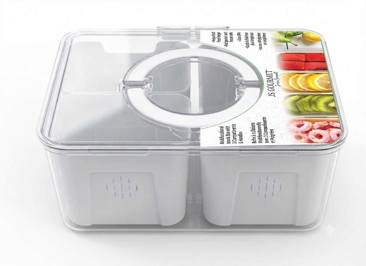 Multifunctional Snack Box with 3 Compartments & Handles packaging