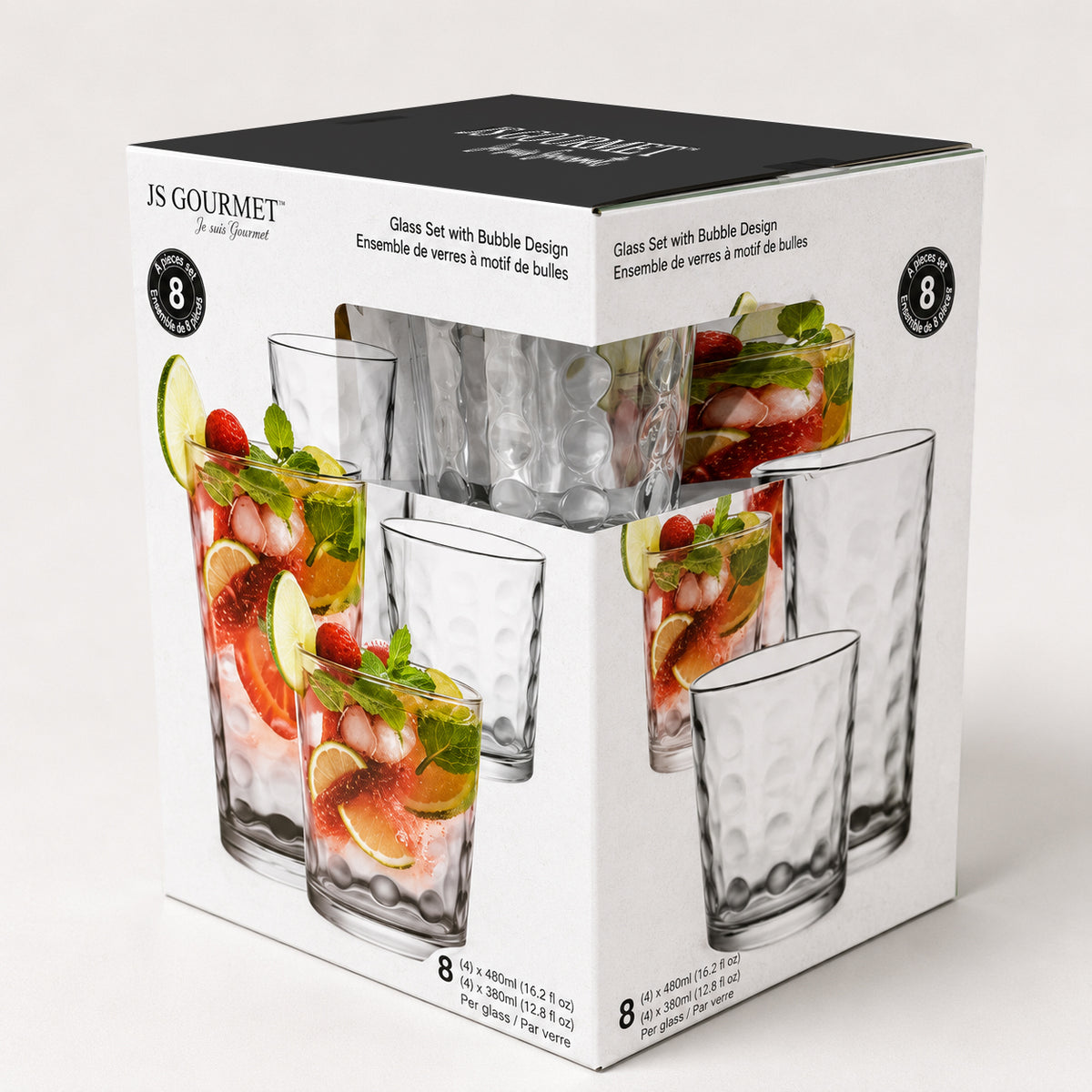 Highball 450ml / Tumbler glasses 380ml - 8pk Bubble design packaging