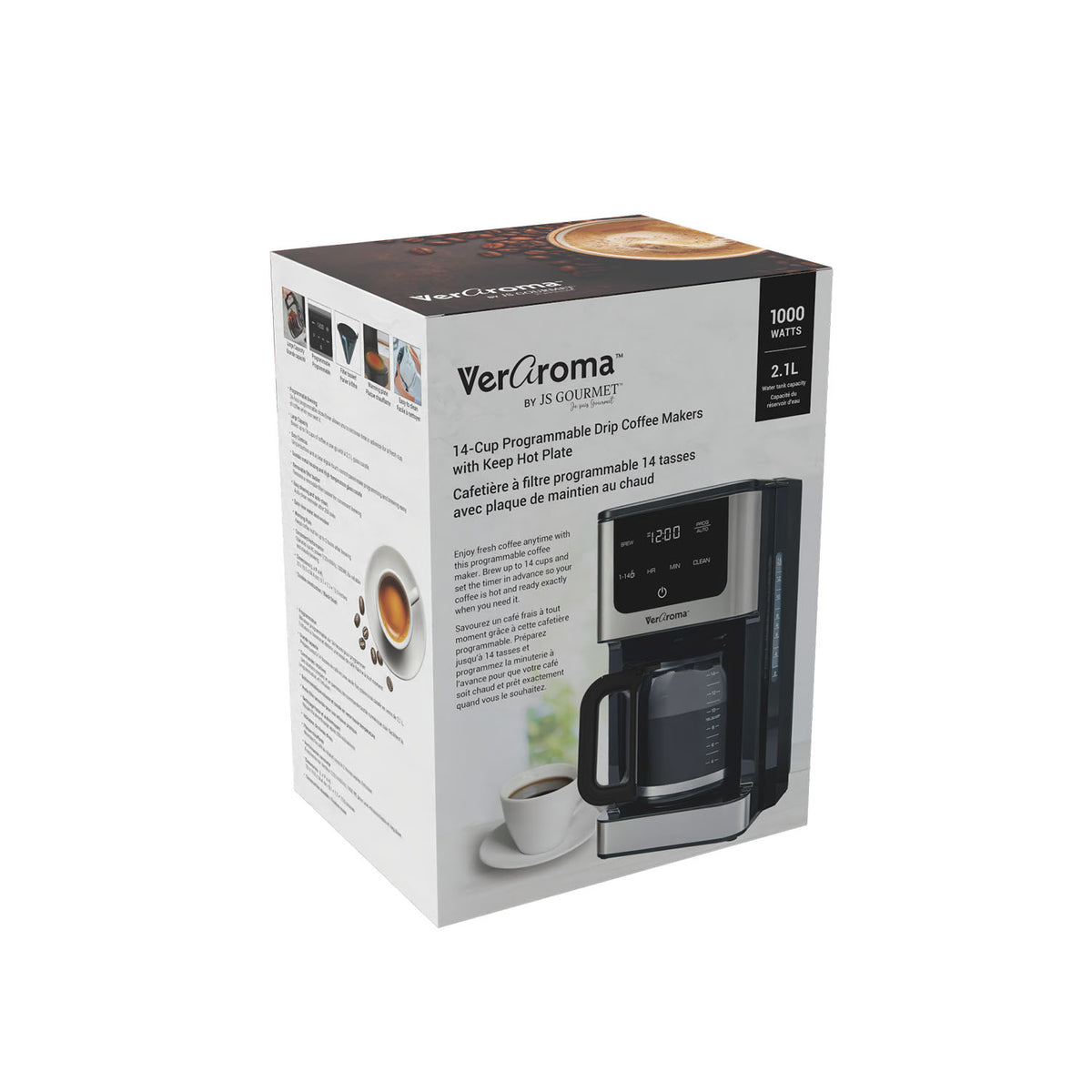14-Cup Programmable Drip Coffee Maker — 2.1 L Glass Carafe, Black packaging
