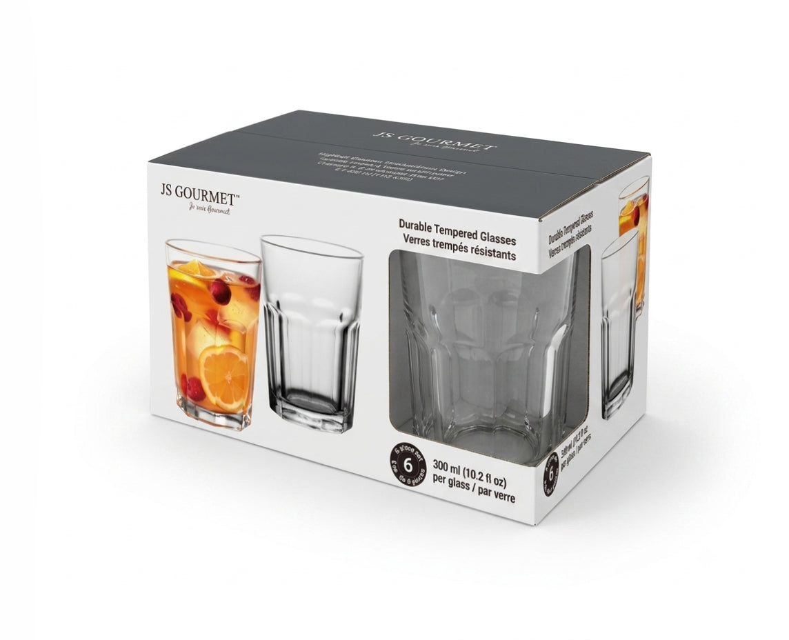 7-99778 retail packaging — Tempered Tumbler Glasses 300ml - 6pk Faceted Desig