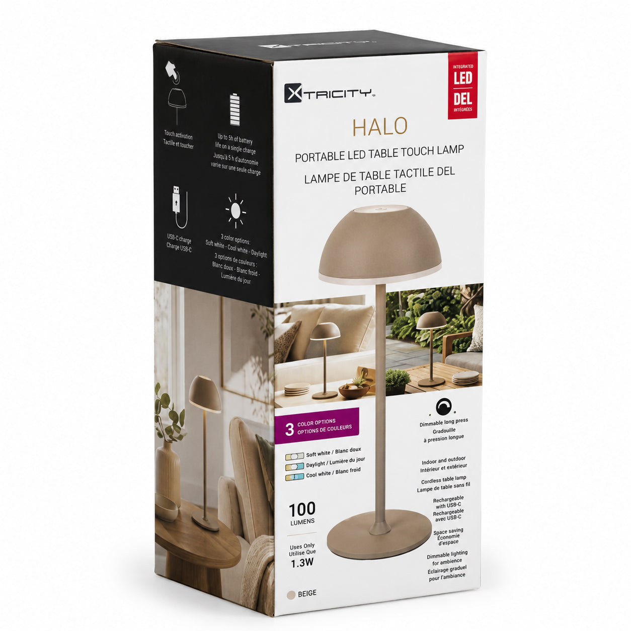 Rechargeable LED Touch Table Lamp "Halo" — Beige, 28 cm packaging
