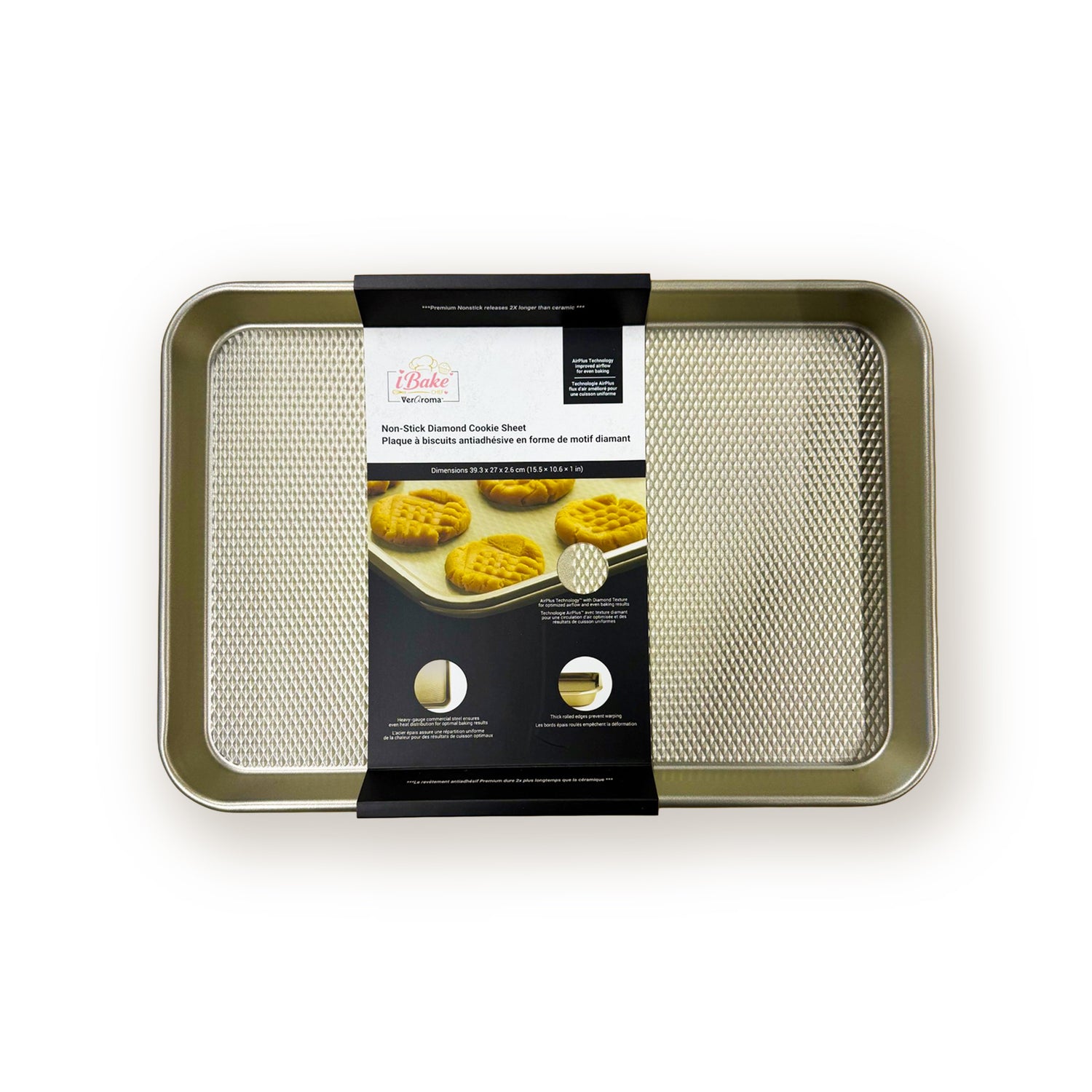 7-99911 retail packaging — iBake Non-Stick Diamond Cookie Sheet — Champagne Gold