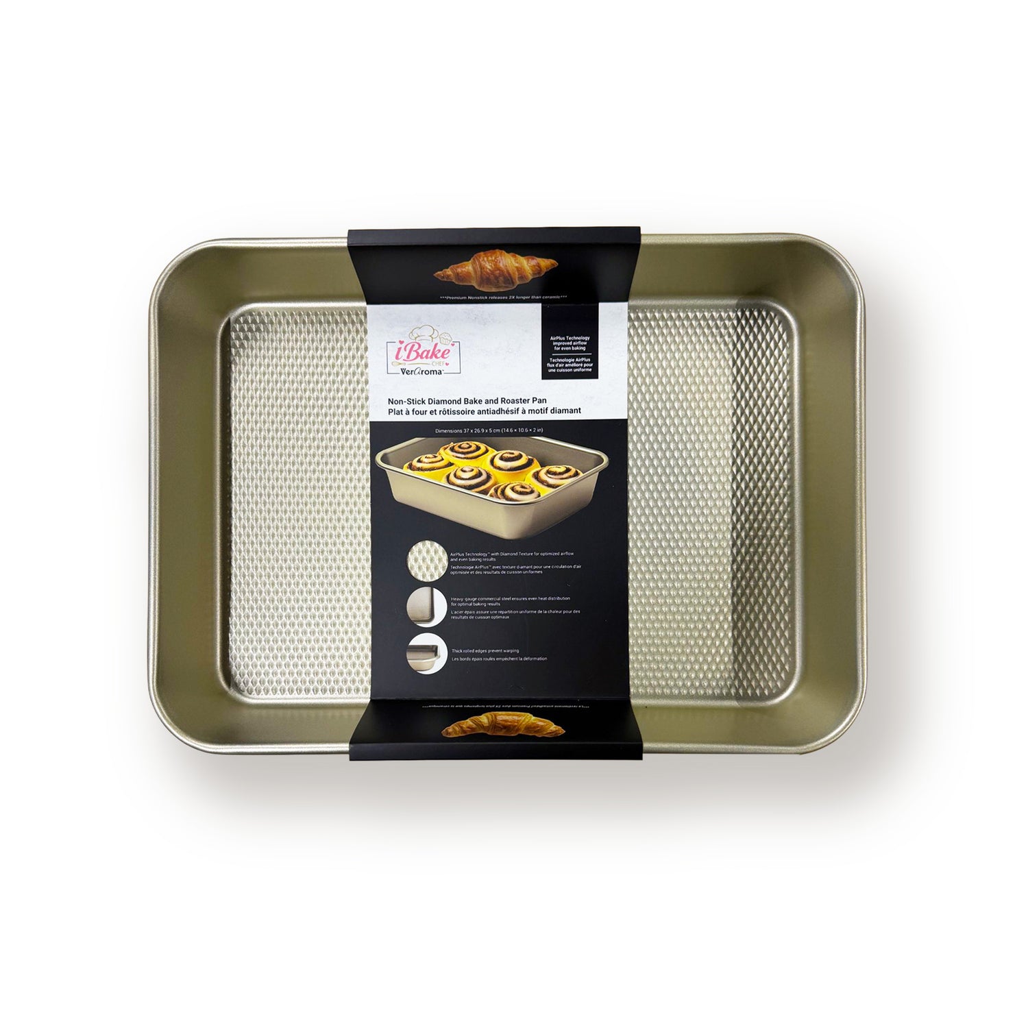 7-99912 retail packaging — Large Non-Stick Diamond Bake and Roaster Pan - Champagne Gol