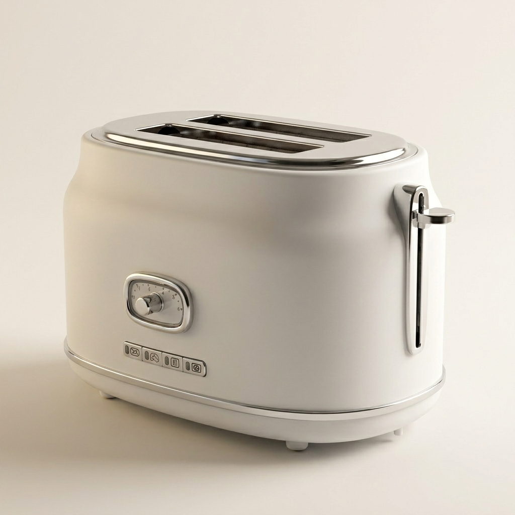 Grille-pain rétro à 2 tranches à fentes larges avec voyant DEL — Blanc mat, 900W