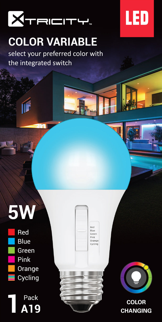 LED A19 Color cycling, red, blue, green, yellow, 1pk