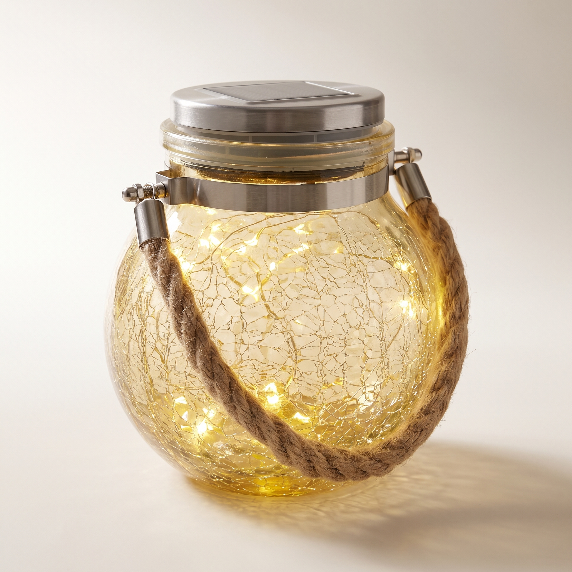LED Solar Light 5" with Crackled Glass Jar — 3000K Soft White