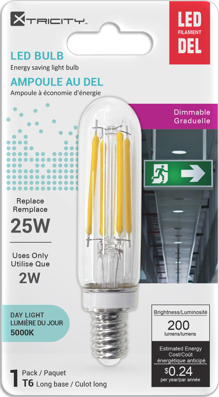 LED Type T6/2W/120V/E12/300L/5000k dim. 1cd