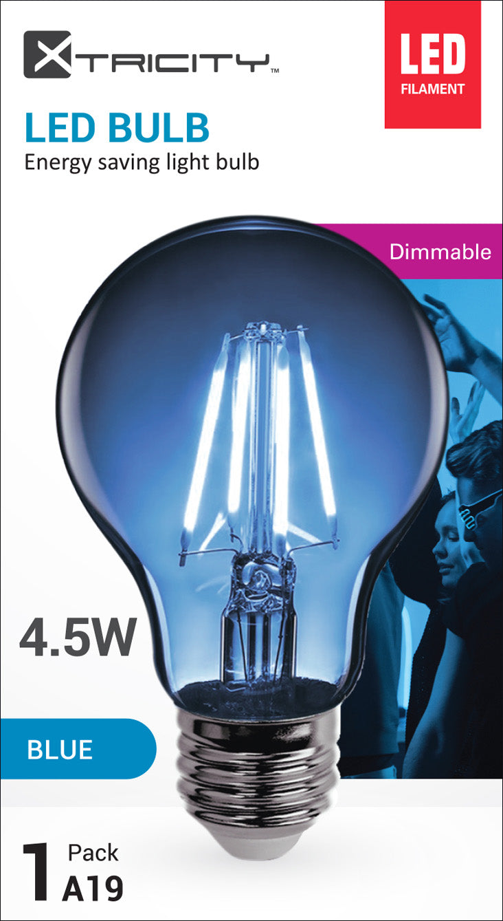 Clear Filament  A19 4.5W Blue bulb Use Colour filament dim.