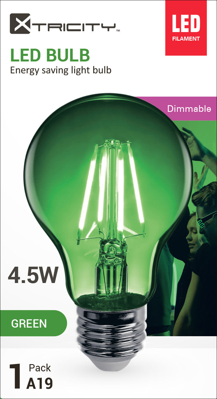 Clear Filament  A19 4.5W Green bulb Use Colour filament dim.
