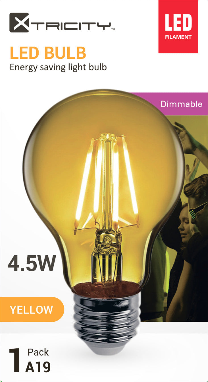 Clear Filament  A19 4.5W Yellow bulb Use Colour filament dim