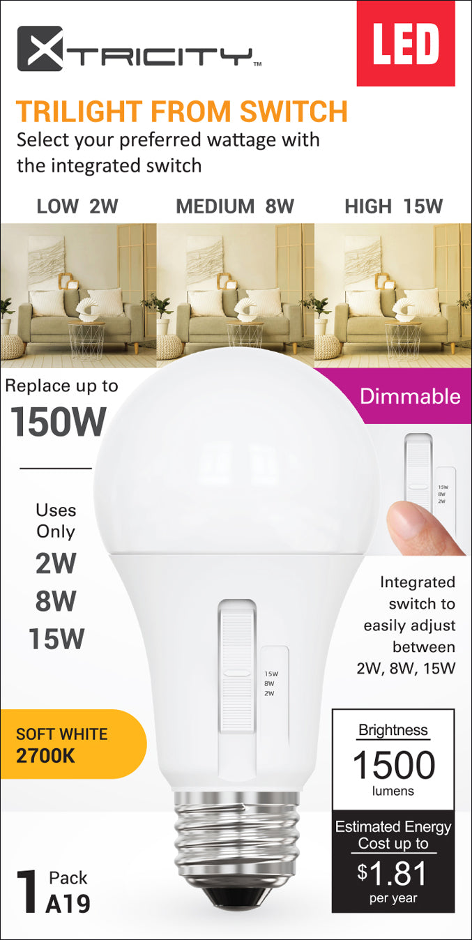 A19 3Wattage Selectable 15W/8W/2W