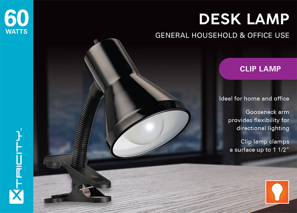Desk lamp gooseneck arm clip 60w black