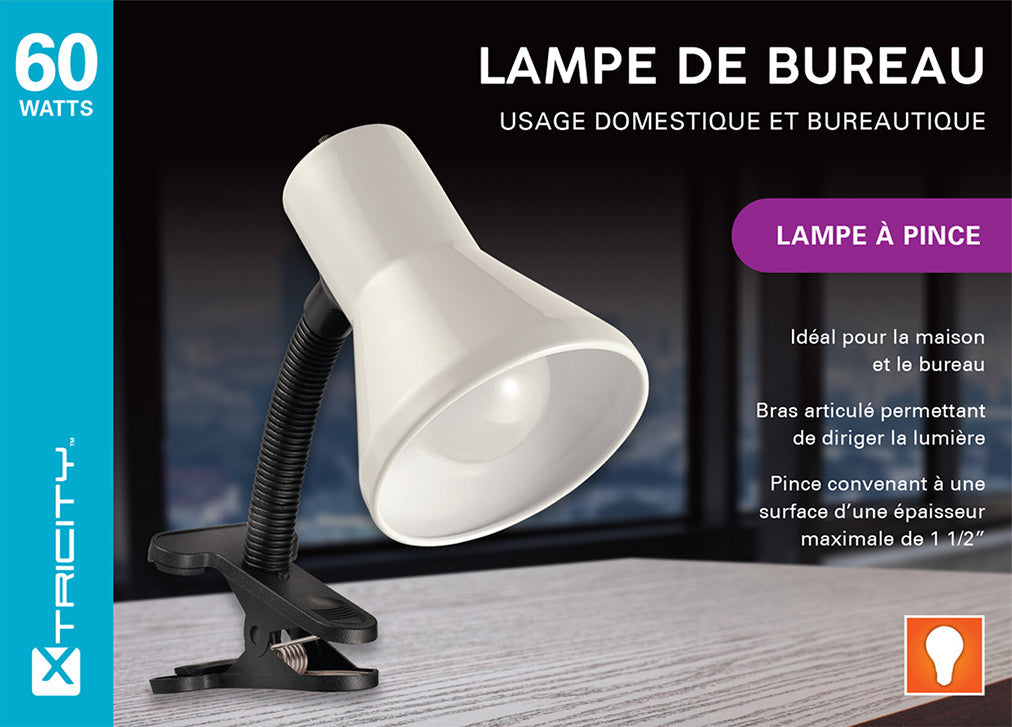 Desk lamp gooseneck arm clip 60w white