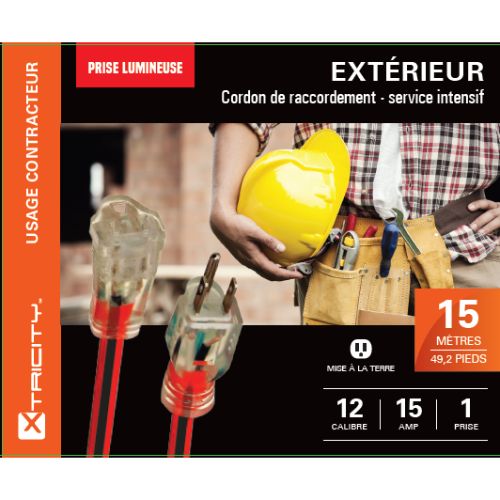 Ext. Red-black 15m 12/3 STJW 1-outlet light