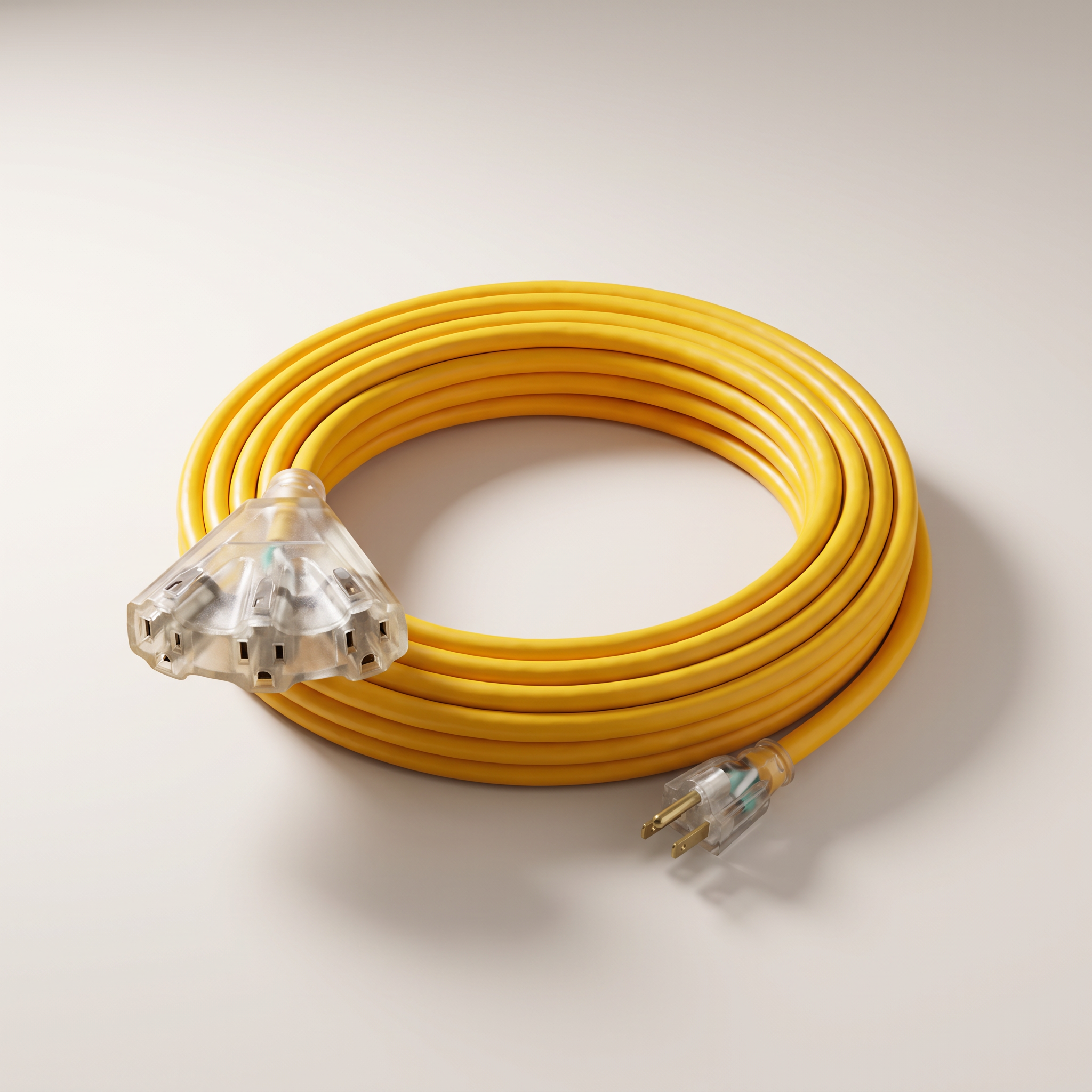 Outdoor Heavy-Duty Contractor Extension Cord 15.2m (50 ft) Yellow/Black — 14/3 SJTW, 15A, 3-Outlet Fantail with Lighted Outlet