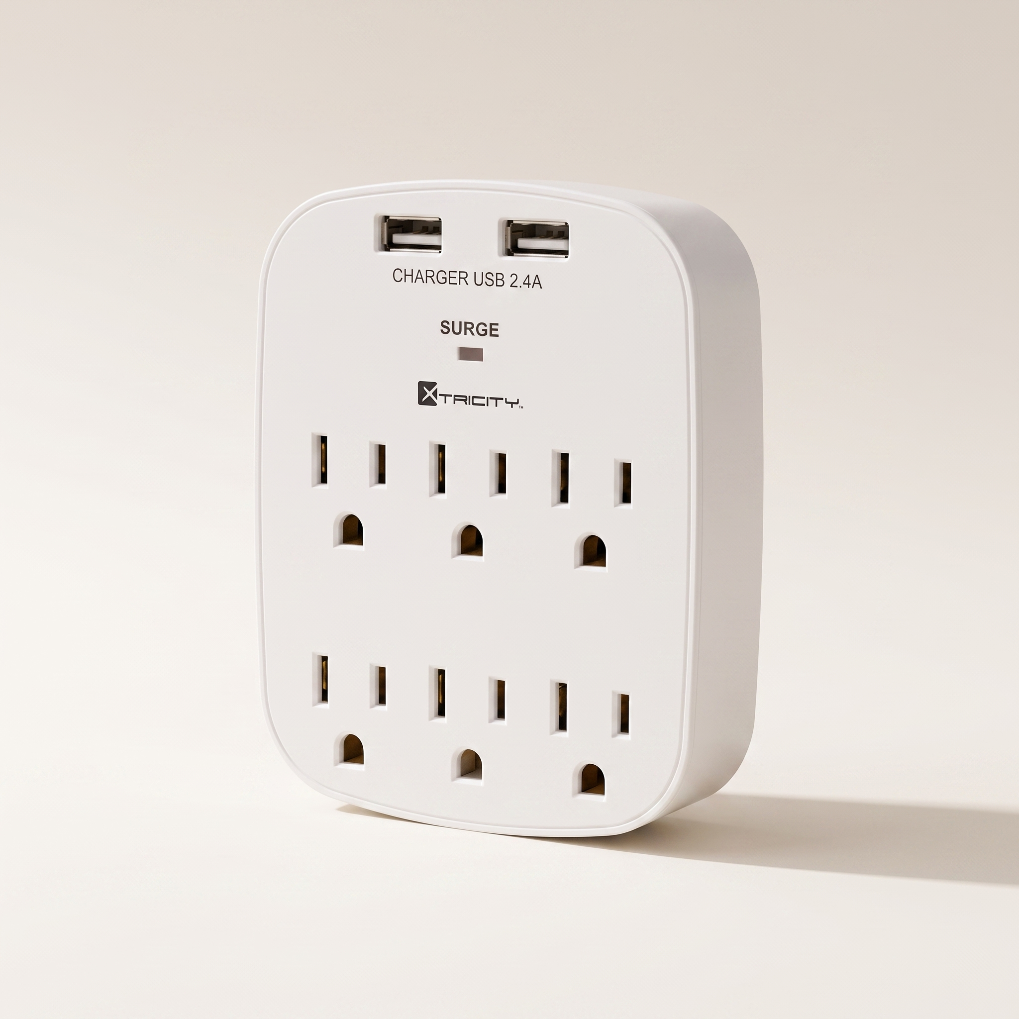 6-Outlet Surge-Protected Multi-Tap with 2 USB Ports — 1000 Joules
