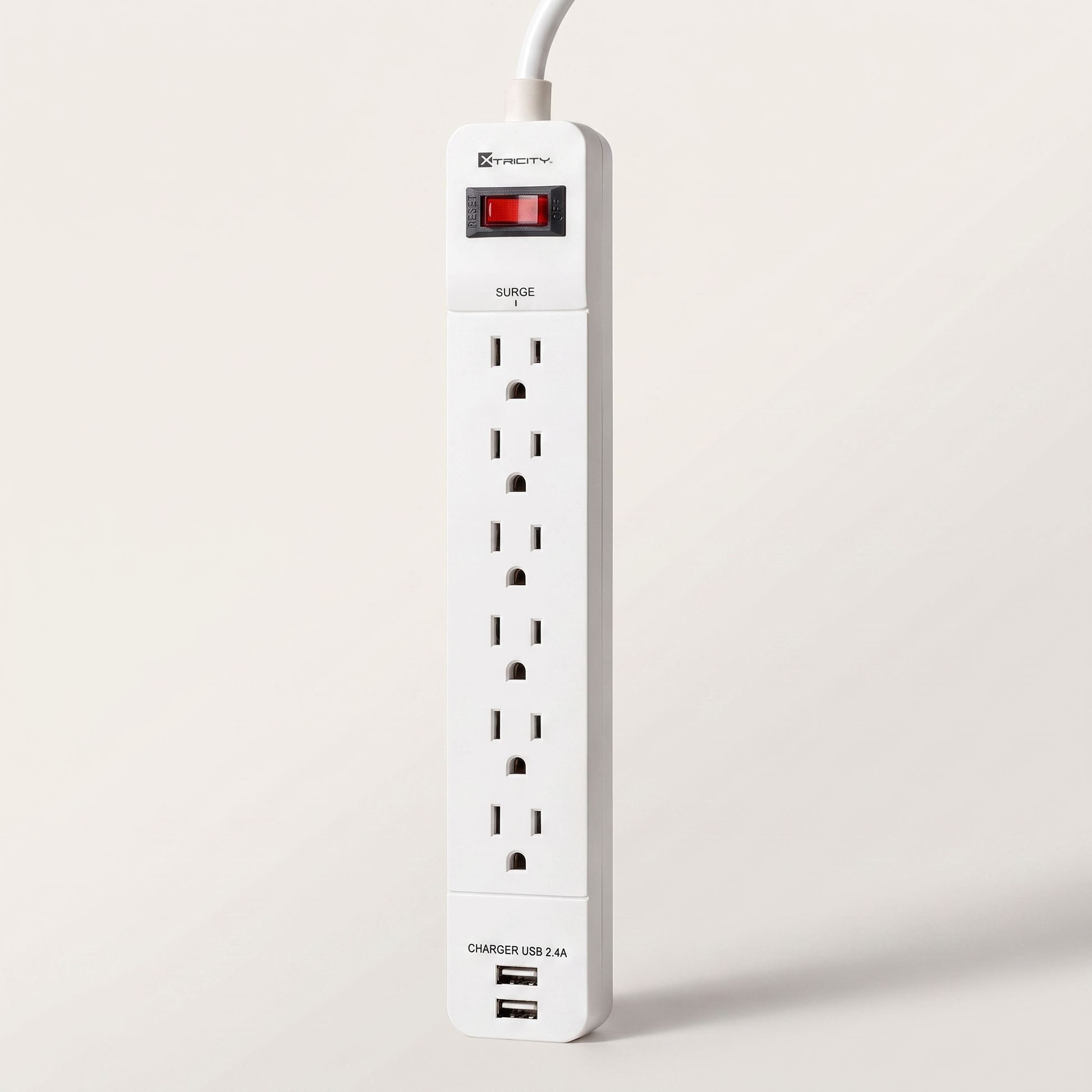 6-Outlet Surge Protector Power Strip with 2 USB — 1050 Joules, 4 ft Cord
