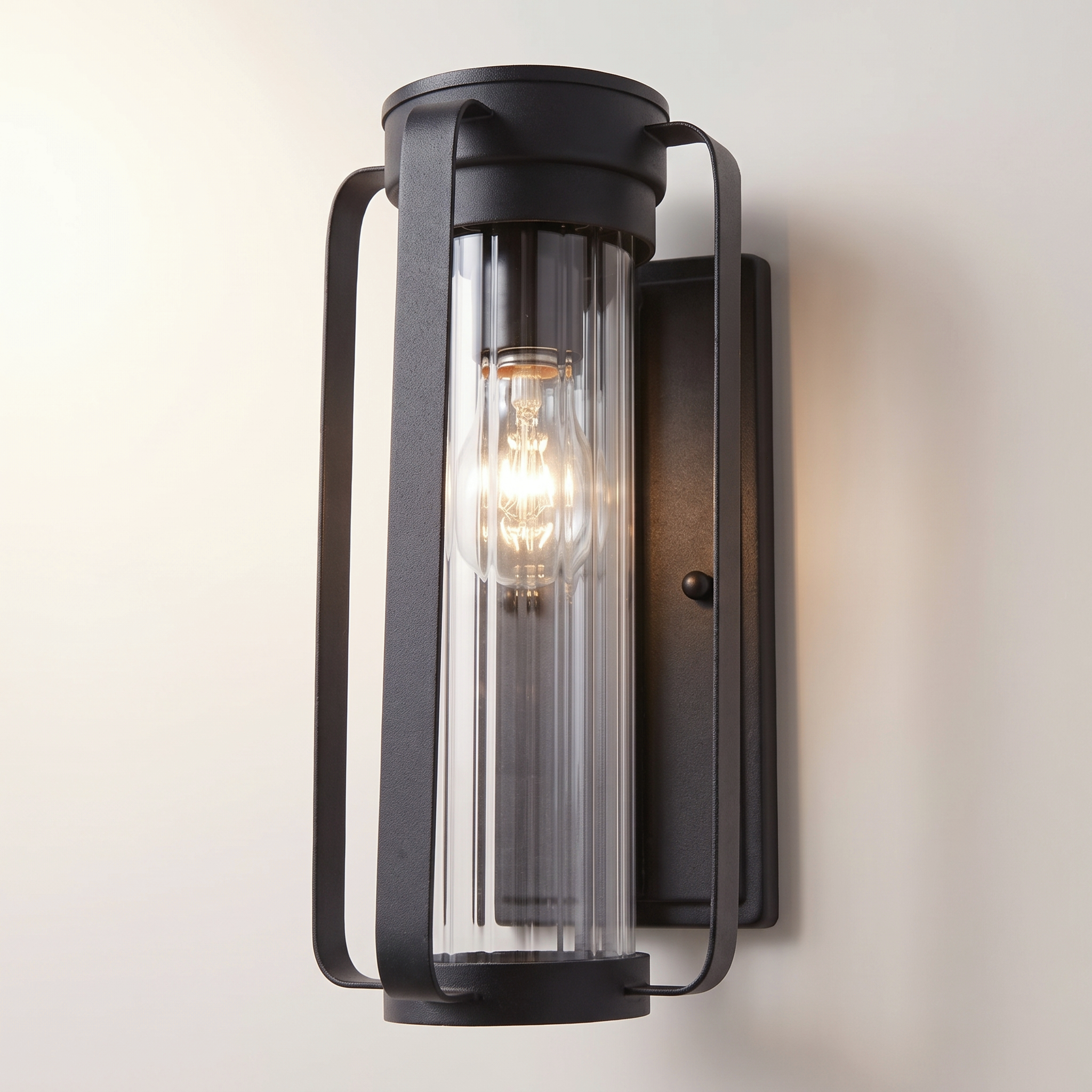 "Jada" Outdoor Wall Mount — Black Iron & Glass