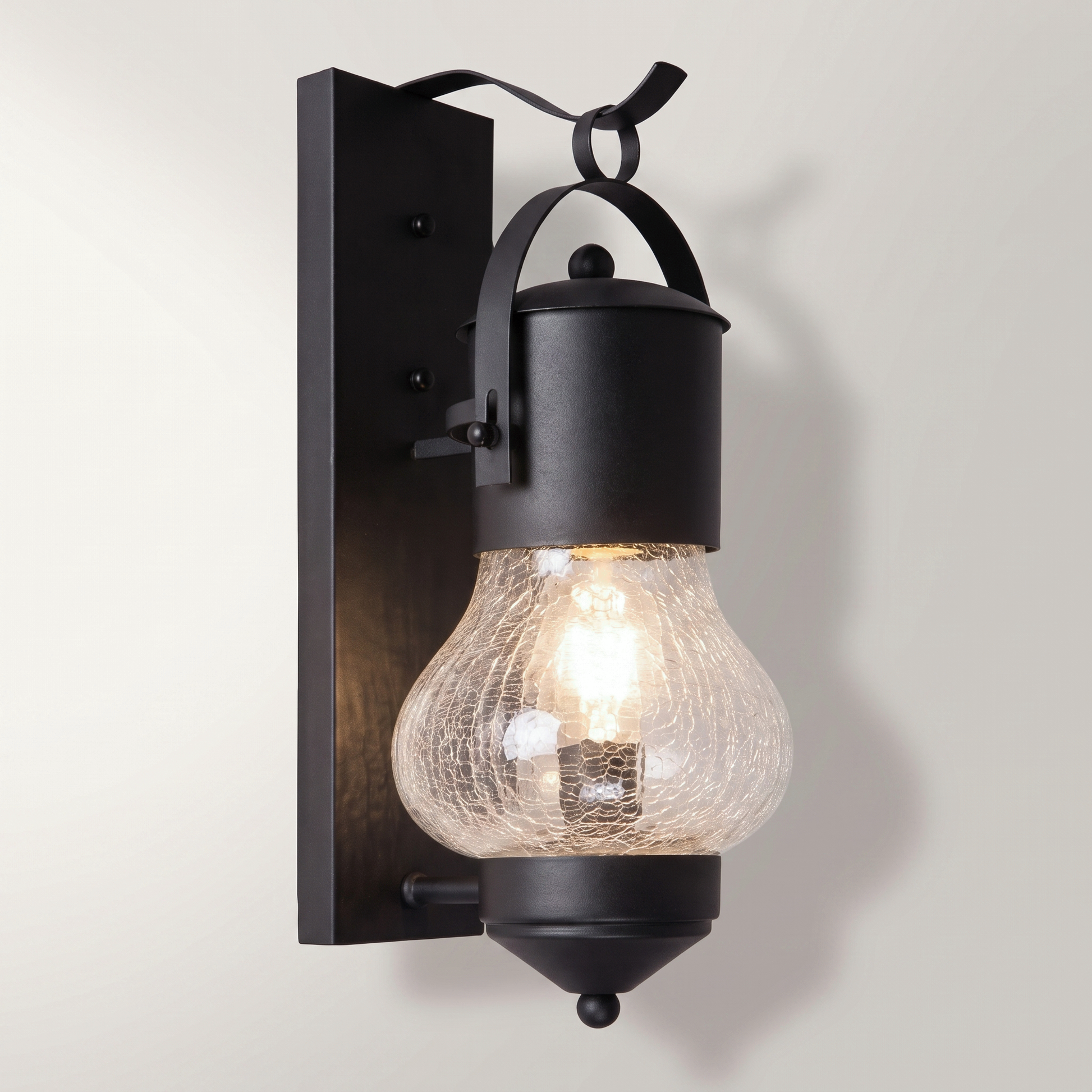 "Old Town" Outdoor Wall Mount — Black Iron & Glass
