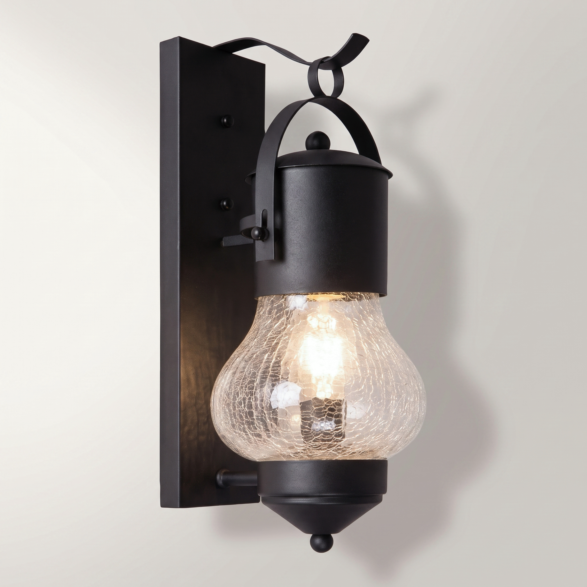 "Old Town" Outdoor Wall Mount — Black Iron & Glass