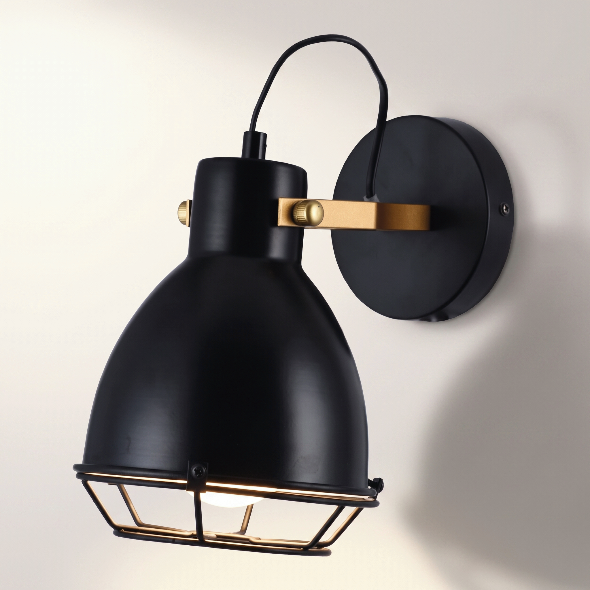 Jessar "Virginia" Indoor Swivel Wall Light — Black & Gold Steel