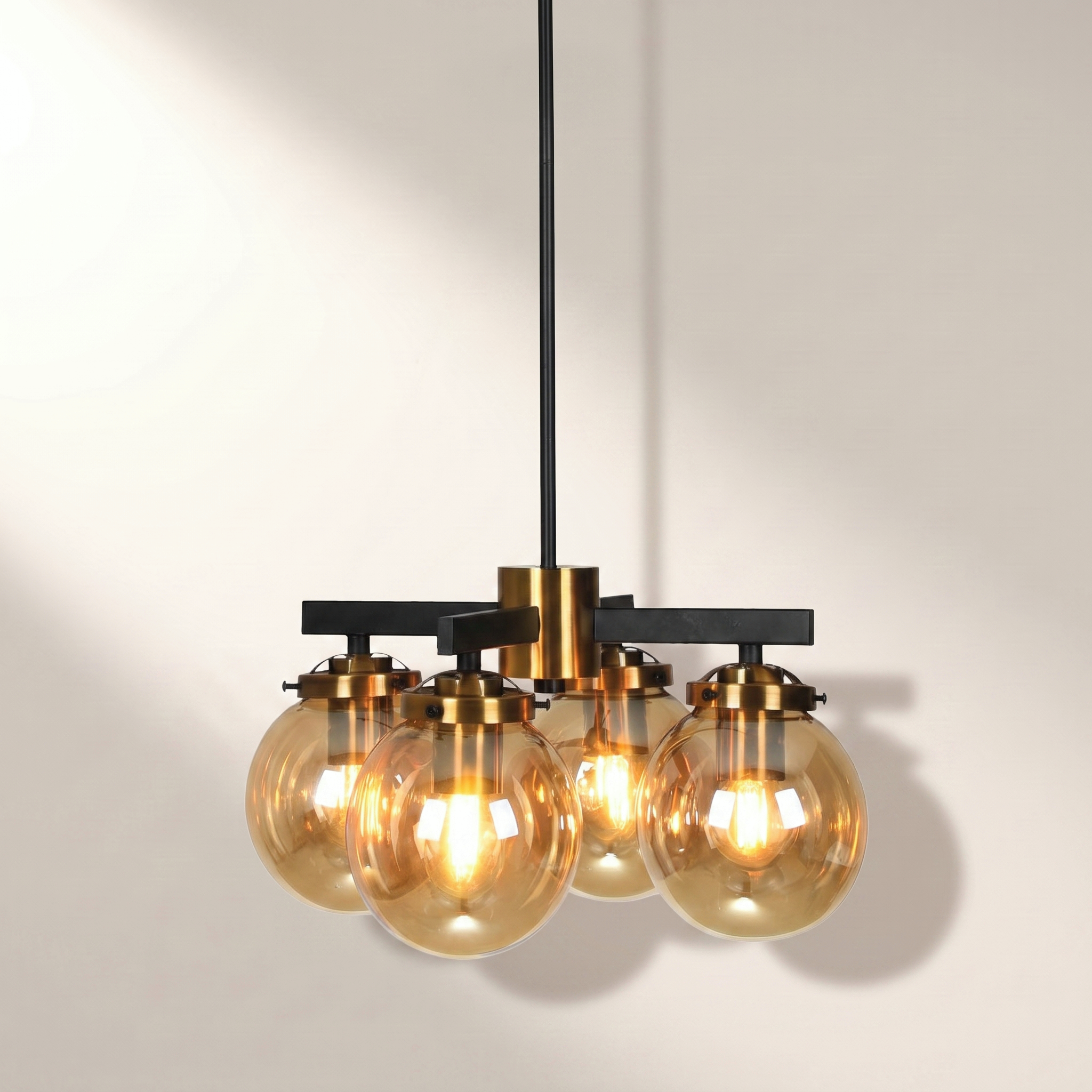 Henderson 4-Light Pendant — Black, Gold & Amber, Adjustable Height