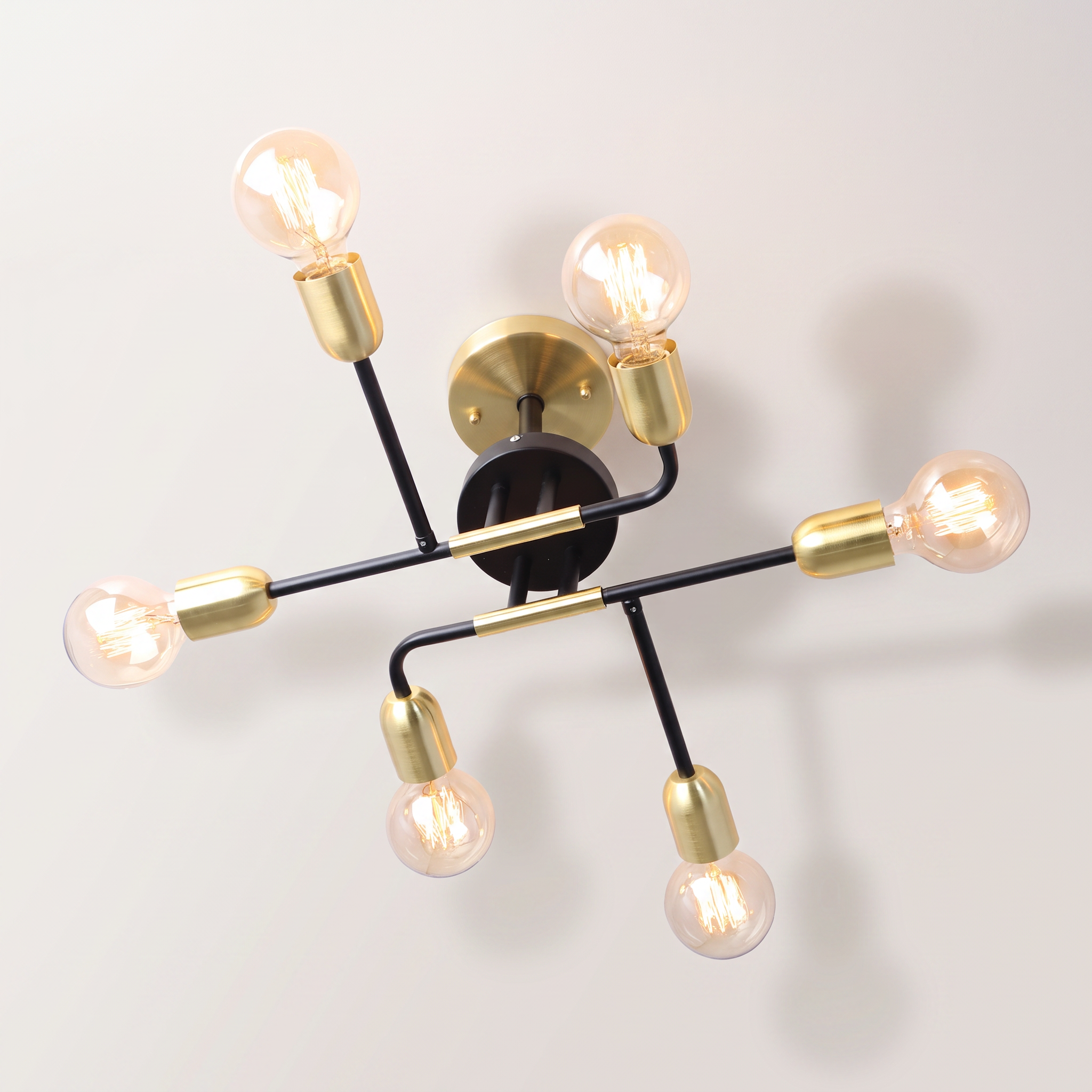Rockland 6-Light Sputnik Ceiling Fixture — Black & Gold, Low-Profile