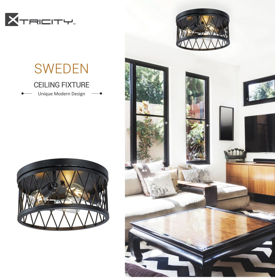 Ceiling fixture round 3 lamps black "Sweden"
