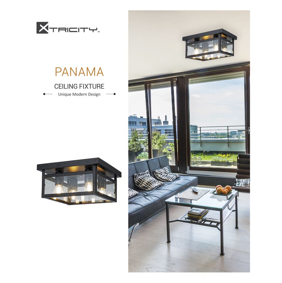 Ceiling fixture square 4 lamps black "Panama"