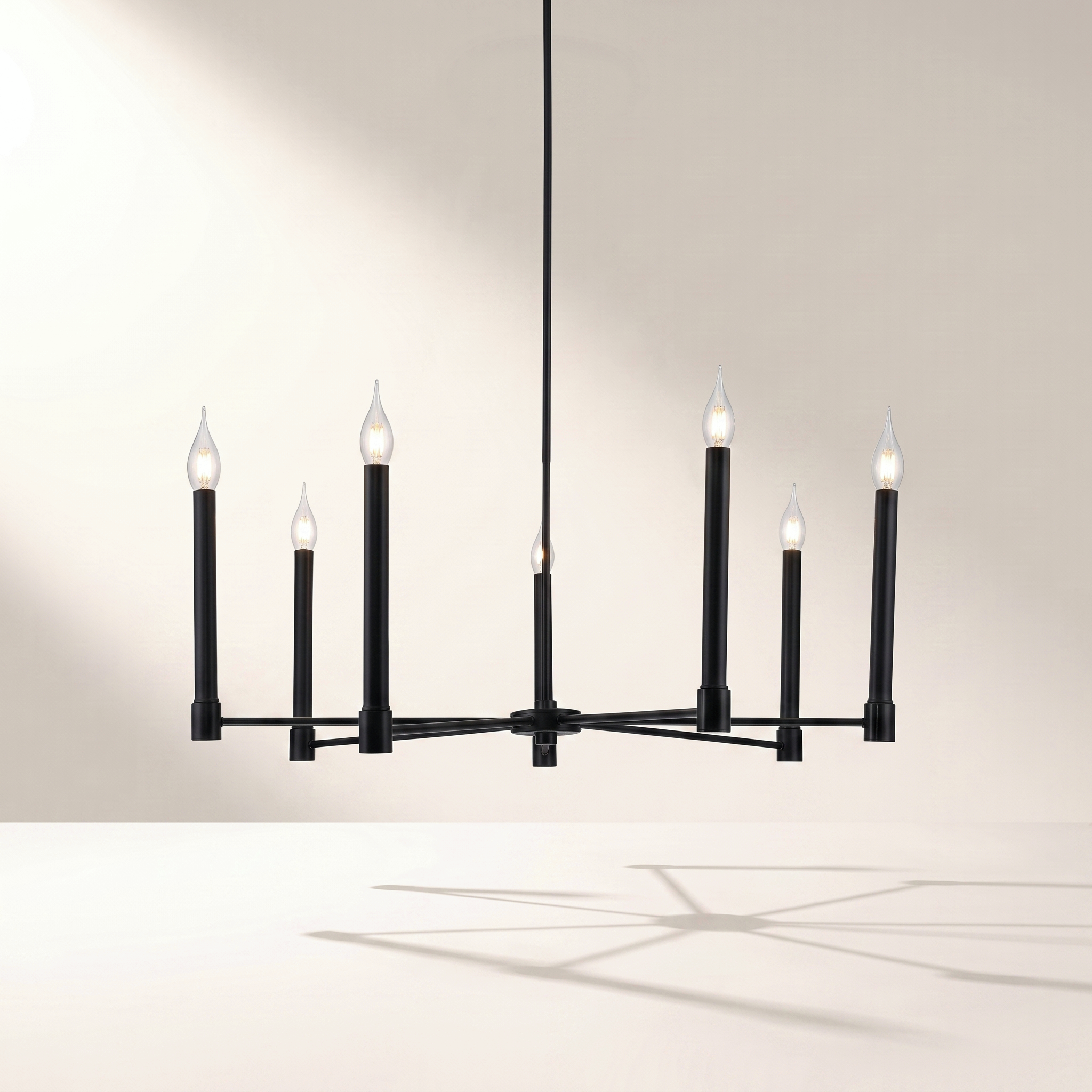 "Toscana" 7-Light Pendant — Matte Black, Adjustable Height
