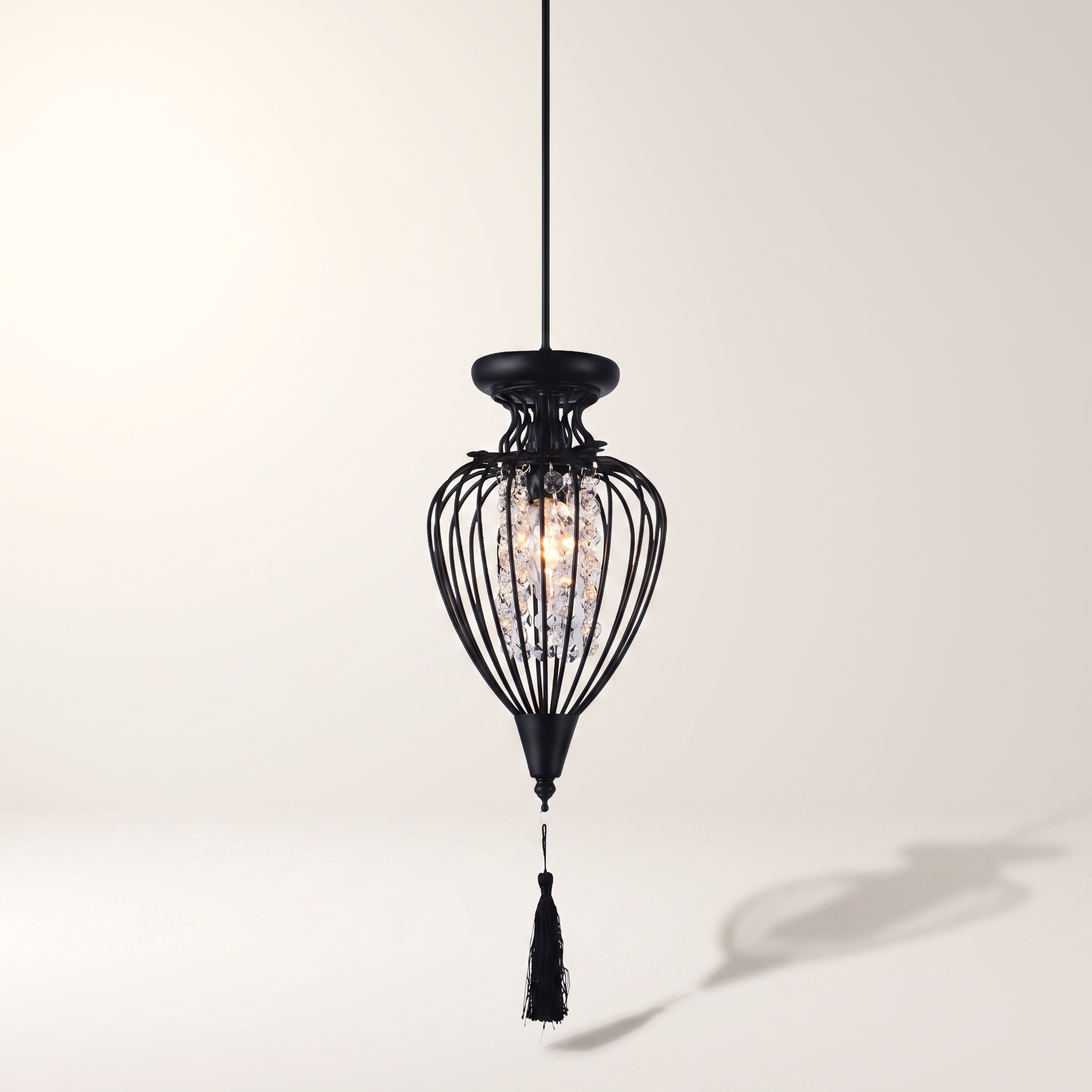 Queensdown Single-Light Pendant — Black & Crystal