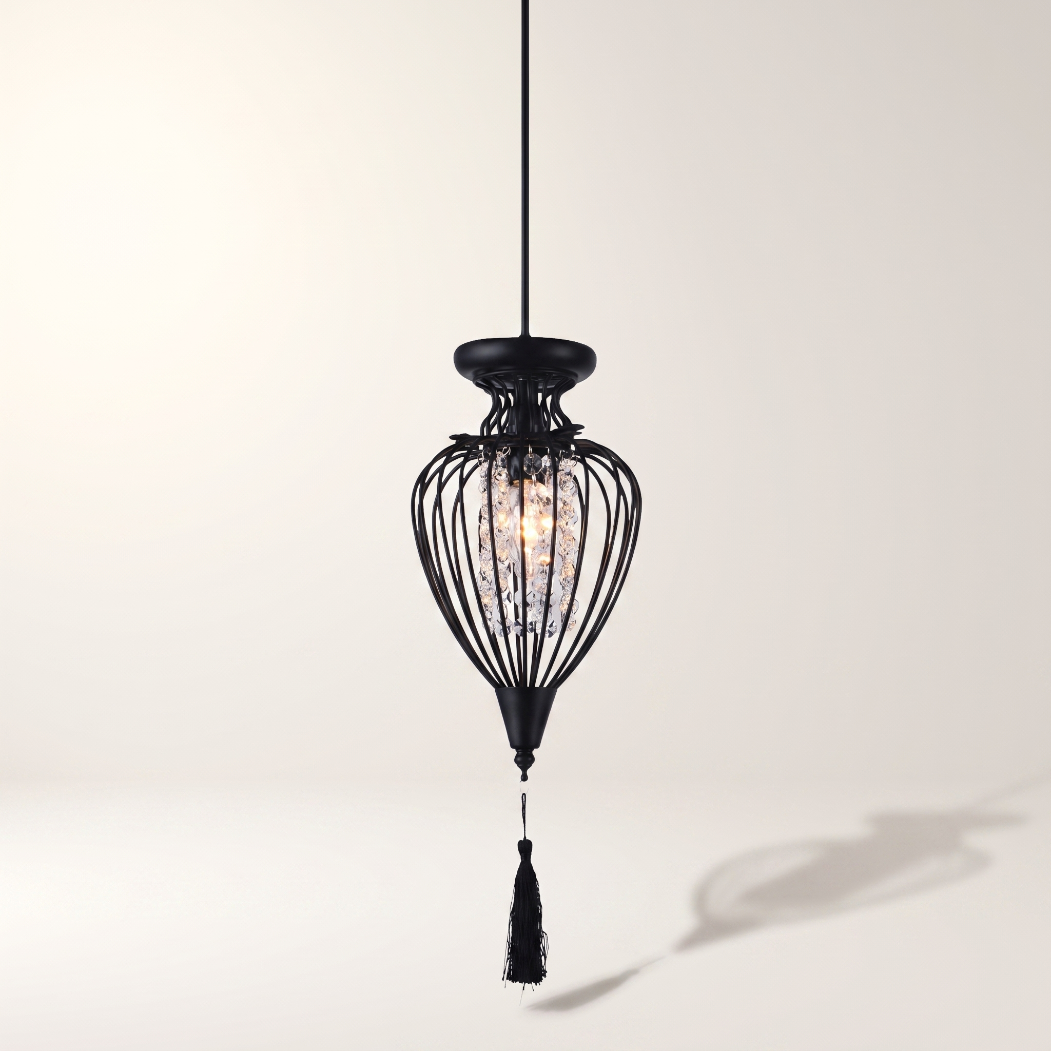 Queensdown Single-Light Pendant — Black & Crystal