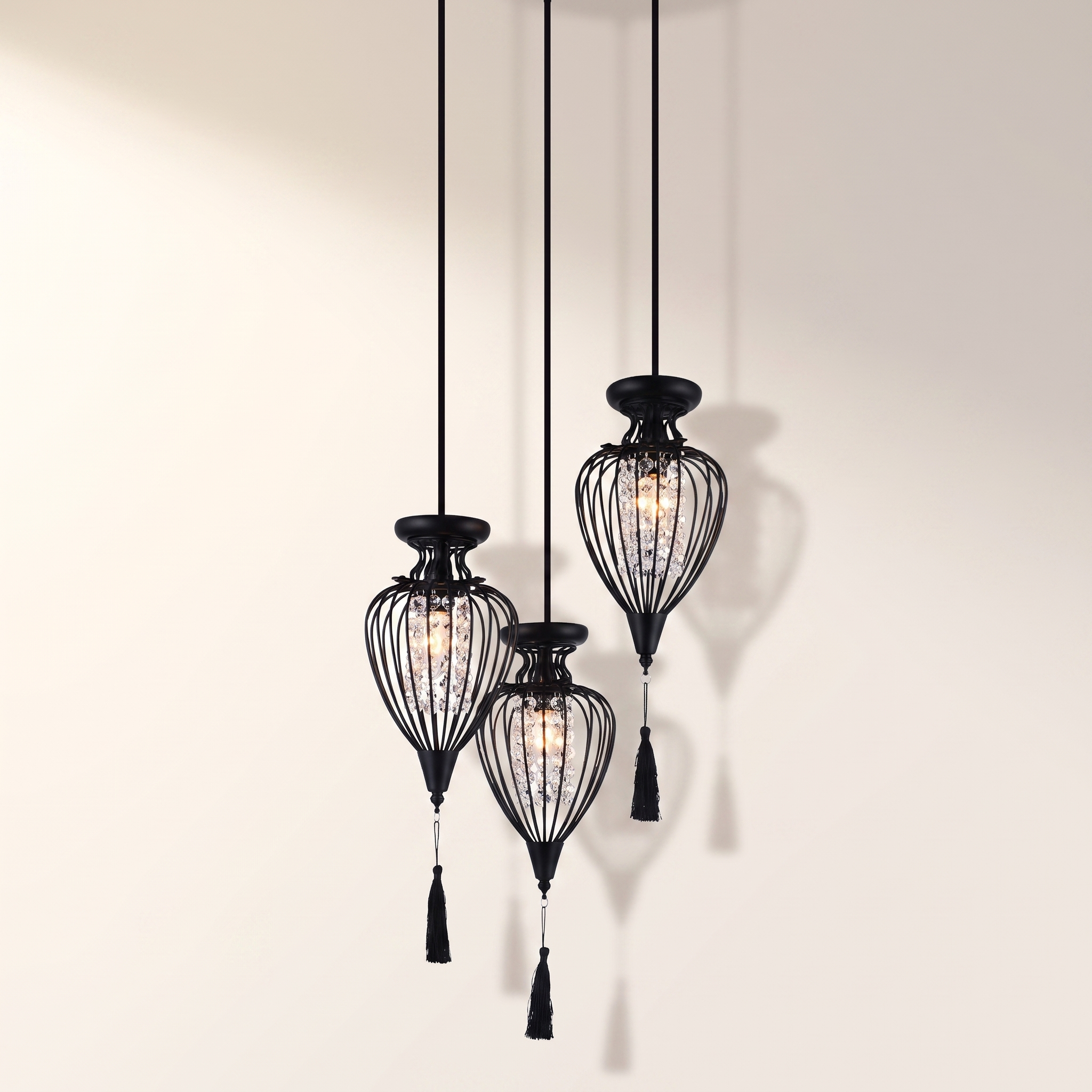 Queensdown 3-Light Pendant — Black & Crystal