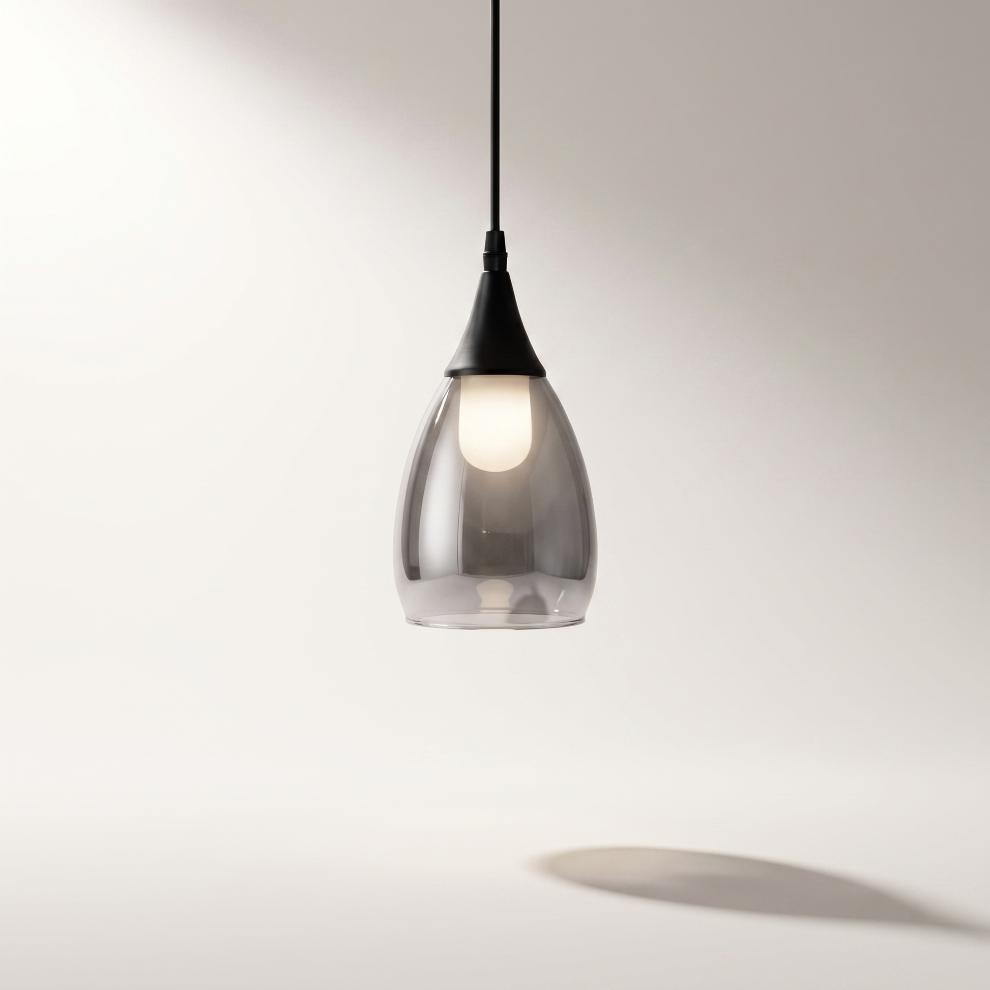 "Repley" 1-Light Pendant — Black Finish with Smoked Glass