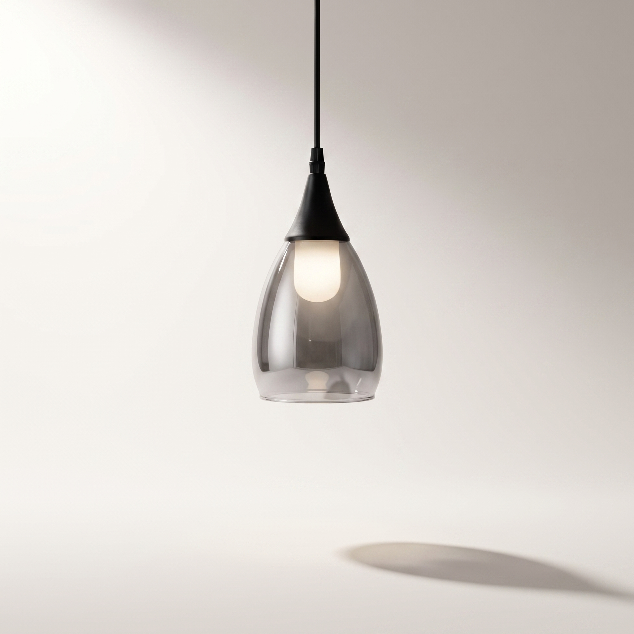 "Repley" 1-Light Pendant — Black Finish with Smoked Glass