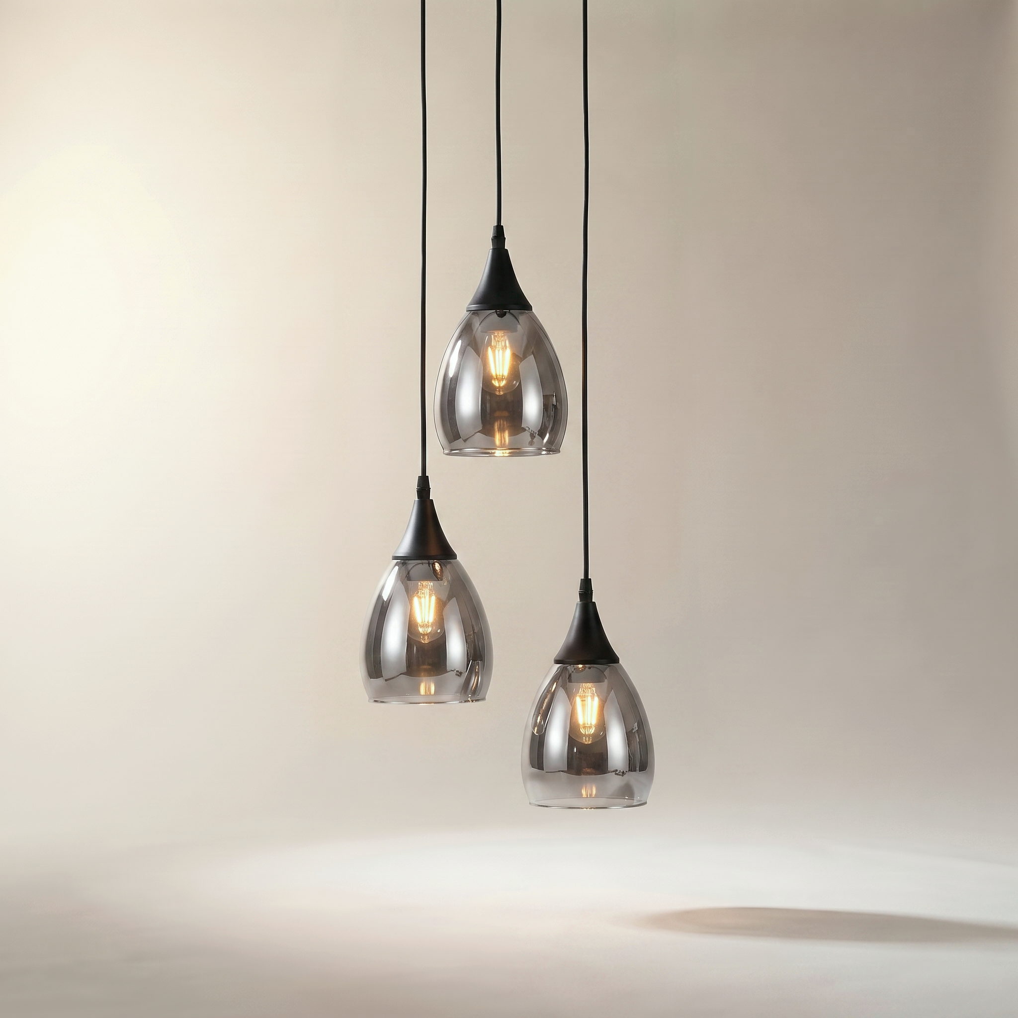 "Repley" 3-Light Pendant — Black Finish with Smoked Glass