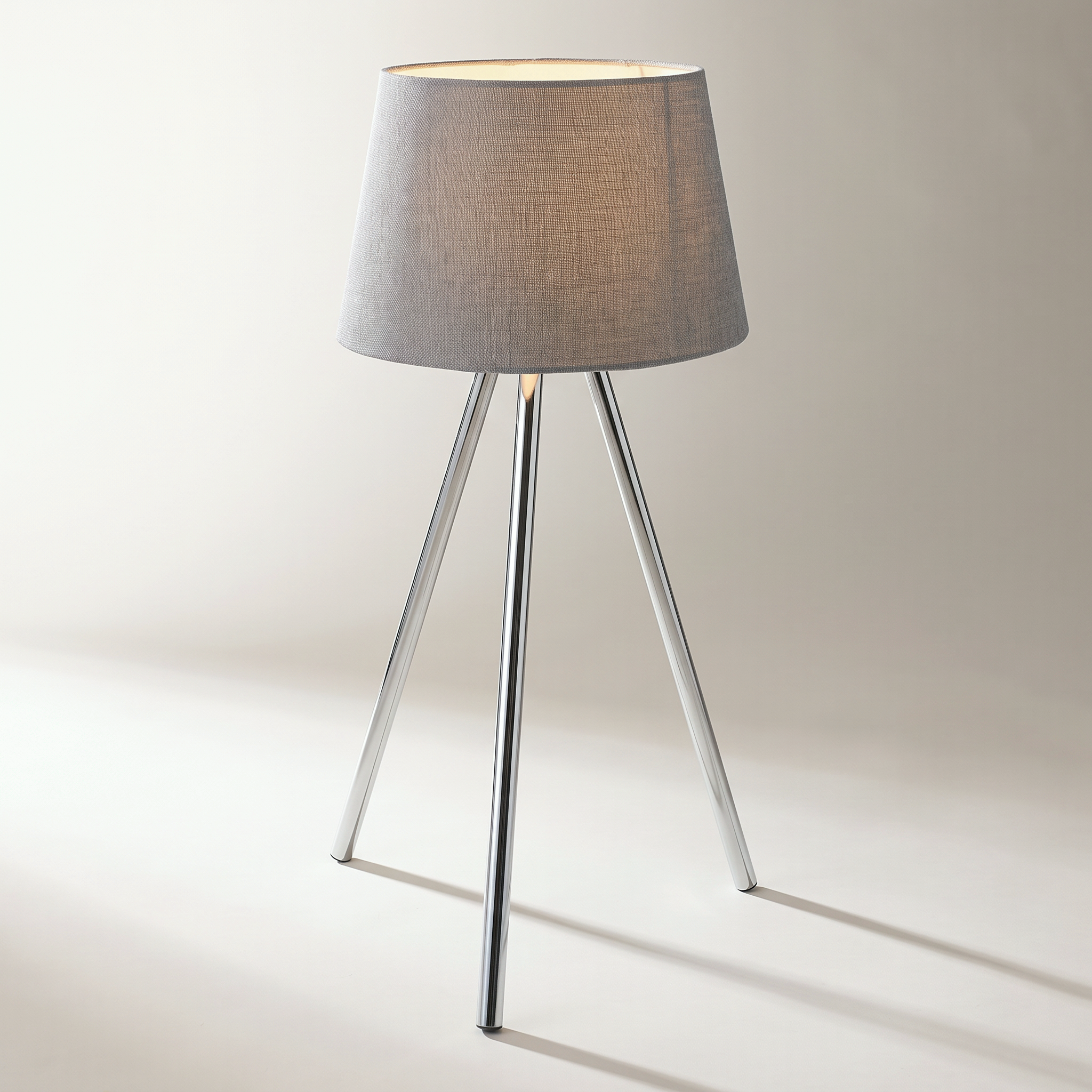 "Bruce" Modern Table Lamp — Gray & Chrome with Fabric Shade