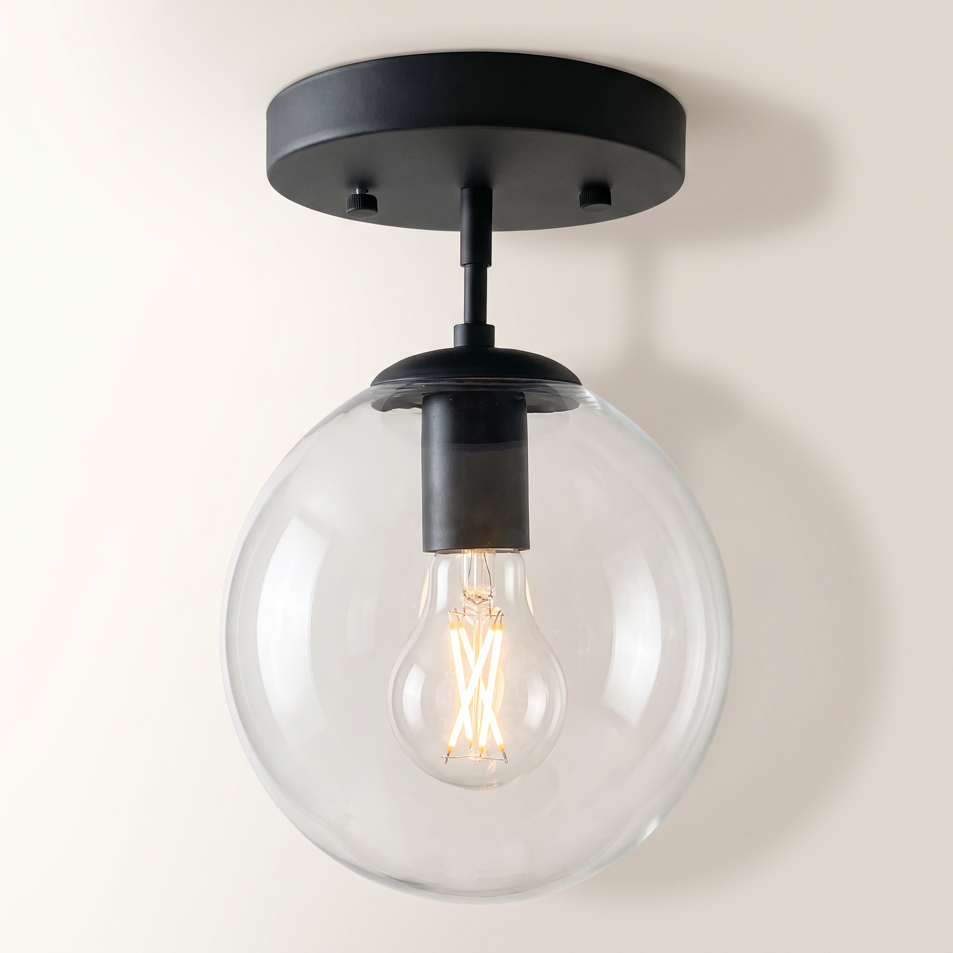 "Indiana" 1-Head Ceiling Light — Black, Steel & Glass