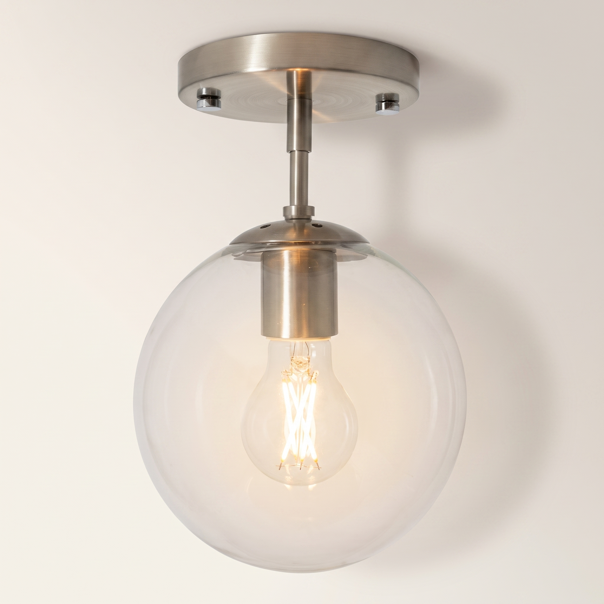 "Indiana" 1-Head Ceiling Light — Nickel, Steel & Glass