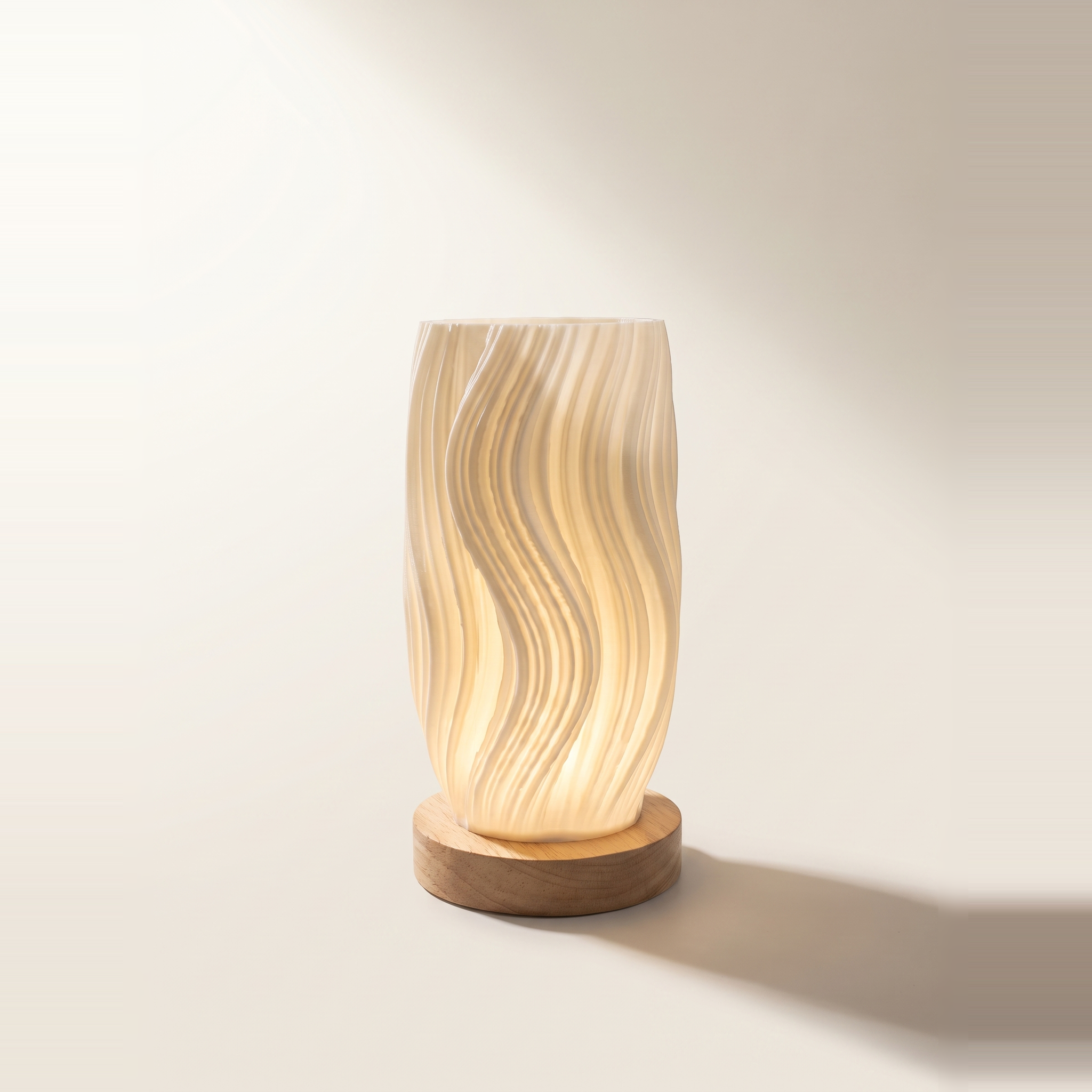 Fractal Swivel Wave 3D-Printed USB Rechargeable LED Touch Night Light - Wooden Base