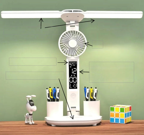 LED Desk lamp with fan, digital Time and Alarm Clock