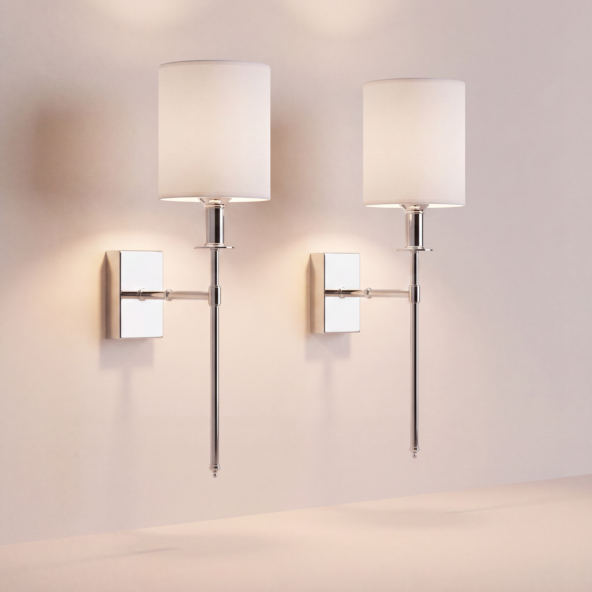 "Julian" Rechargeable LED Wall Sconce 3W, 300 Lumens, 3000K, 4000K, 6000K + RGB, Dimmable — Chrome & white, 2-Pack