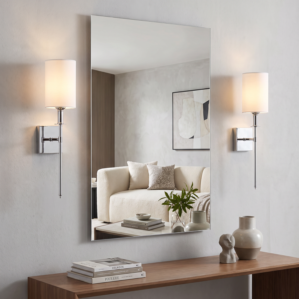 "Julian" Rechargeable LED Wall Sconce 3W, 300 Lumens, 3000K, 4000K, 6000K + RGB, Dimmable — Chrome & white, 2-Pack