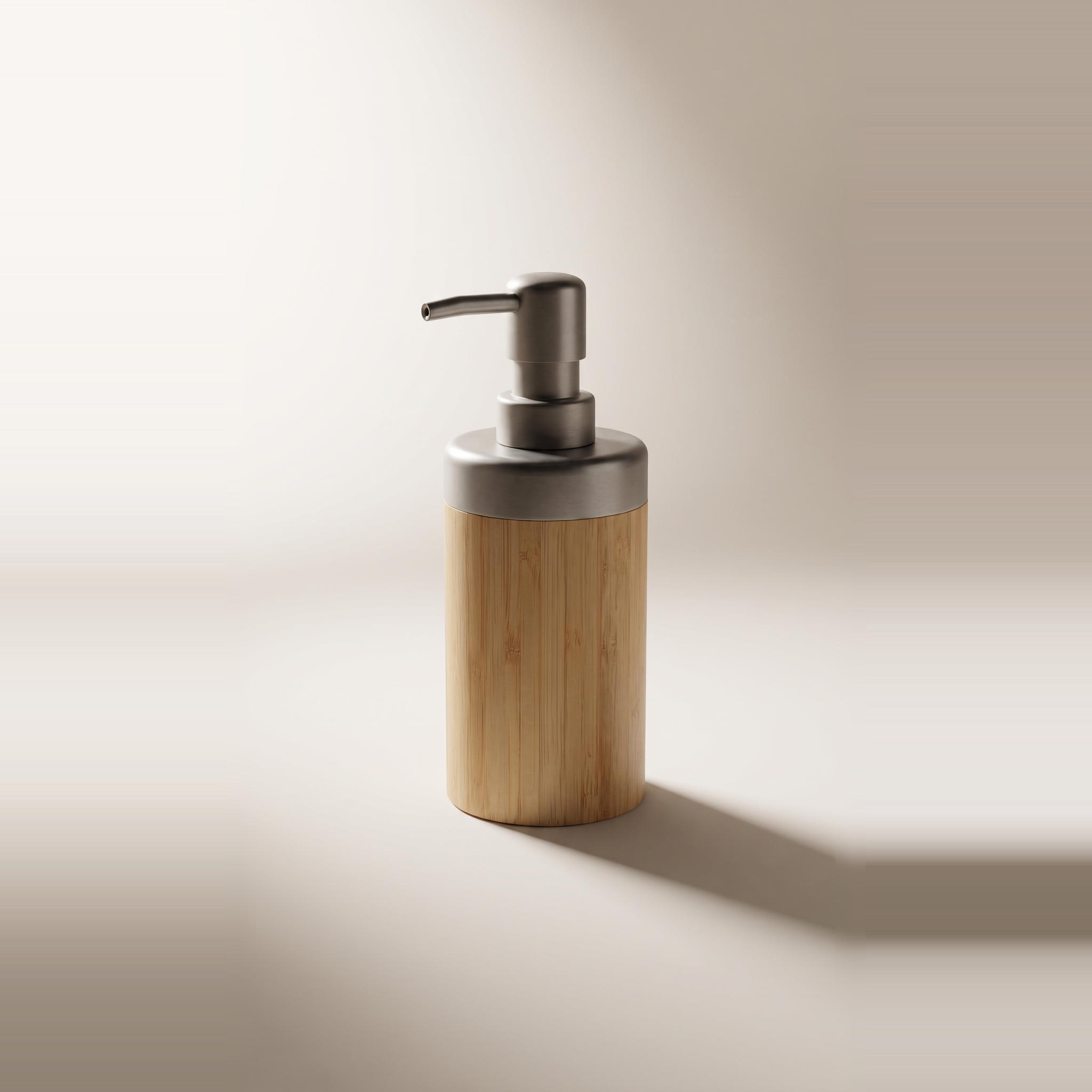 Distributeur de savon JS Maison en bambou avec pompe en acier inoxydable mat
