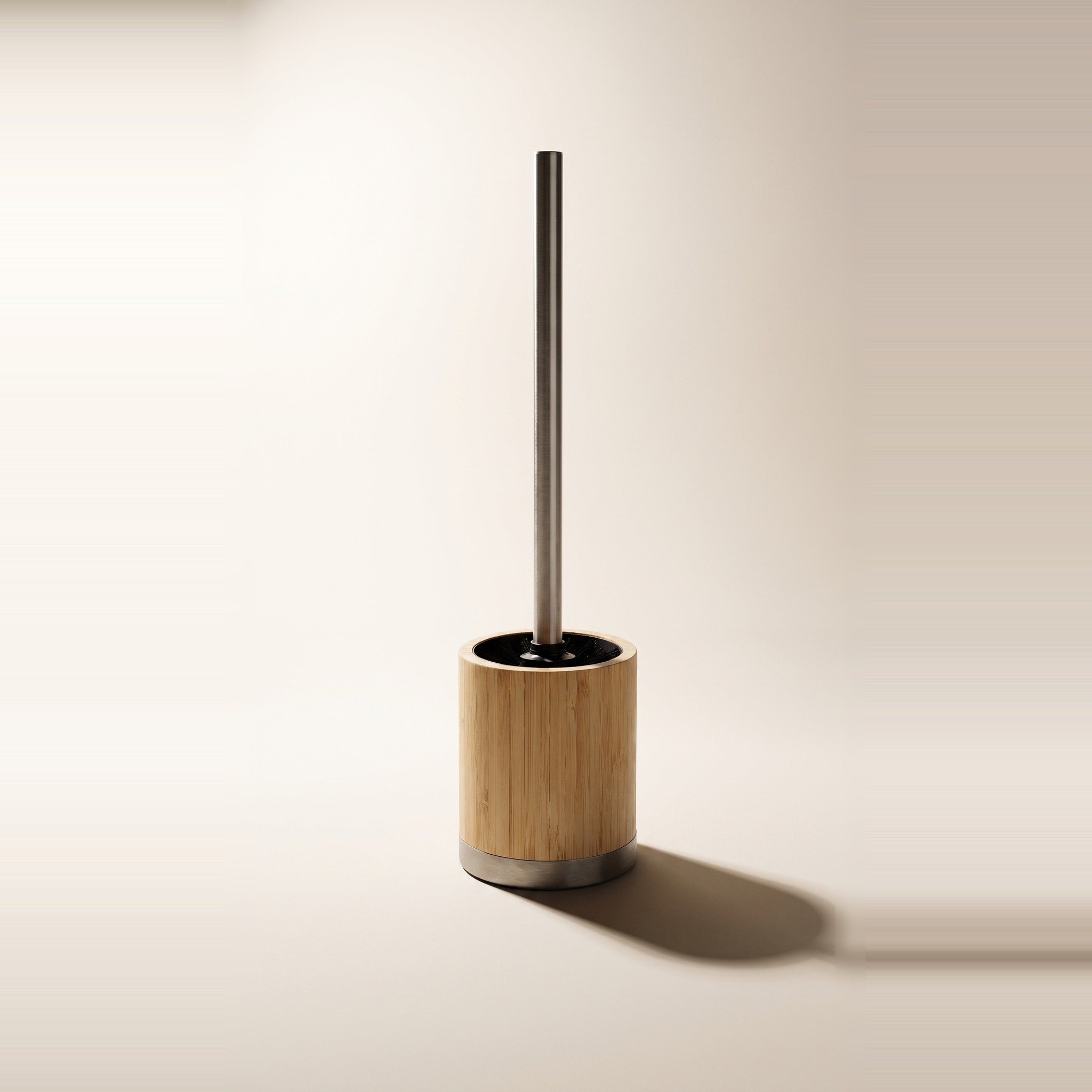 Brosse de toilette JS Maison avec support en bambou et acier inoxydable