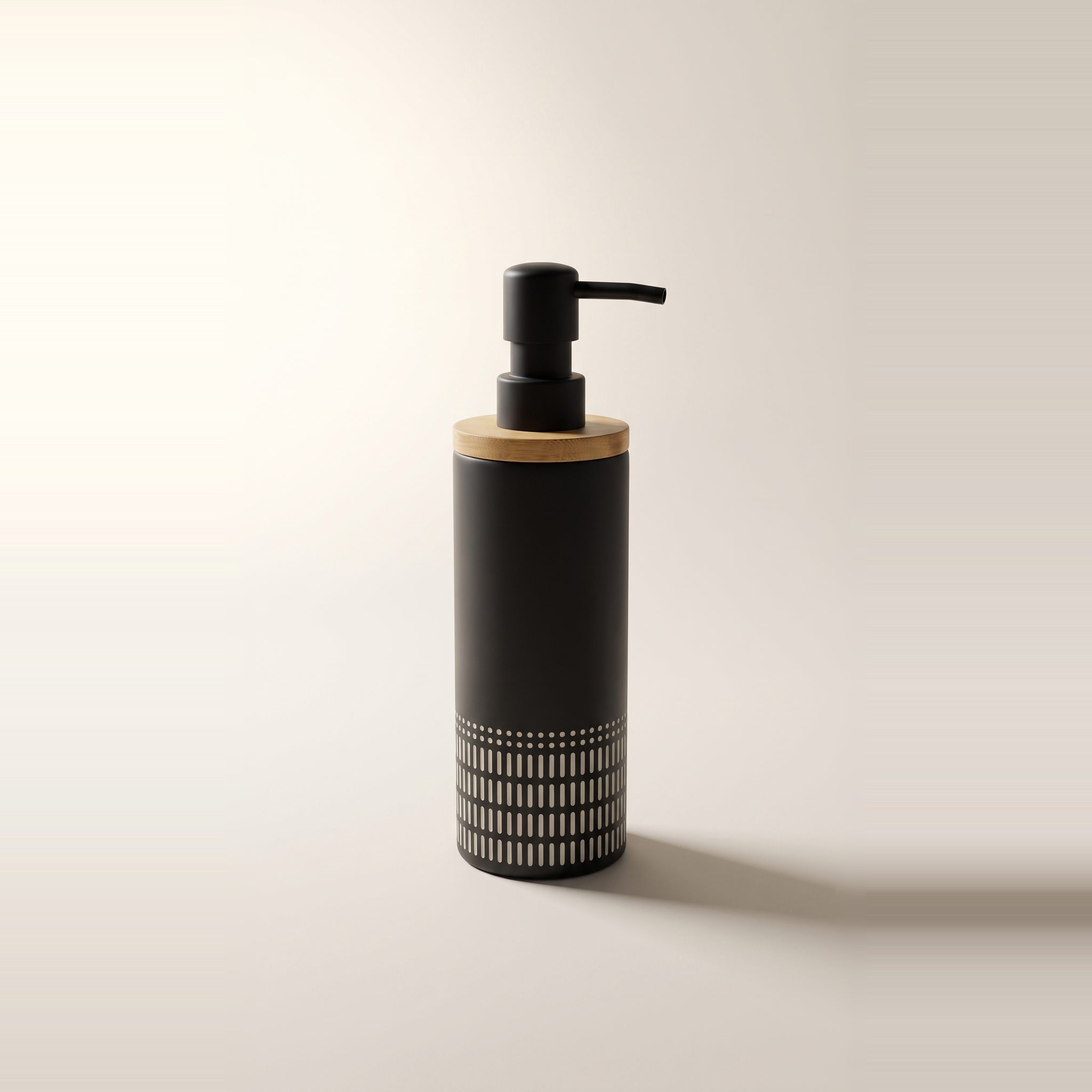 Distributeur de savon en polyrésine et bambou – Fini mat, gaufré