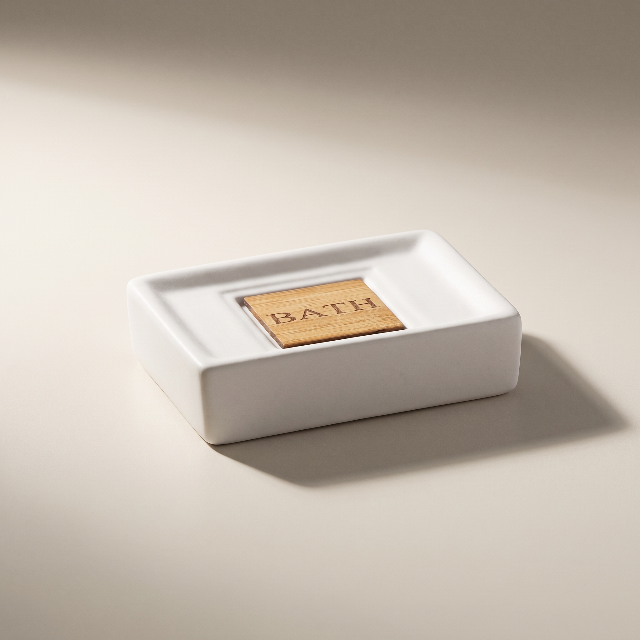 Porte-savon en dolomie blanche JS Maison avec accent en bambou