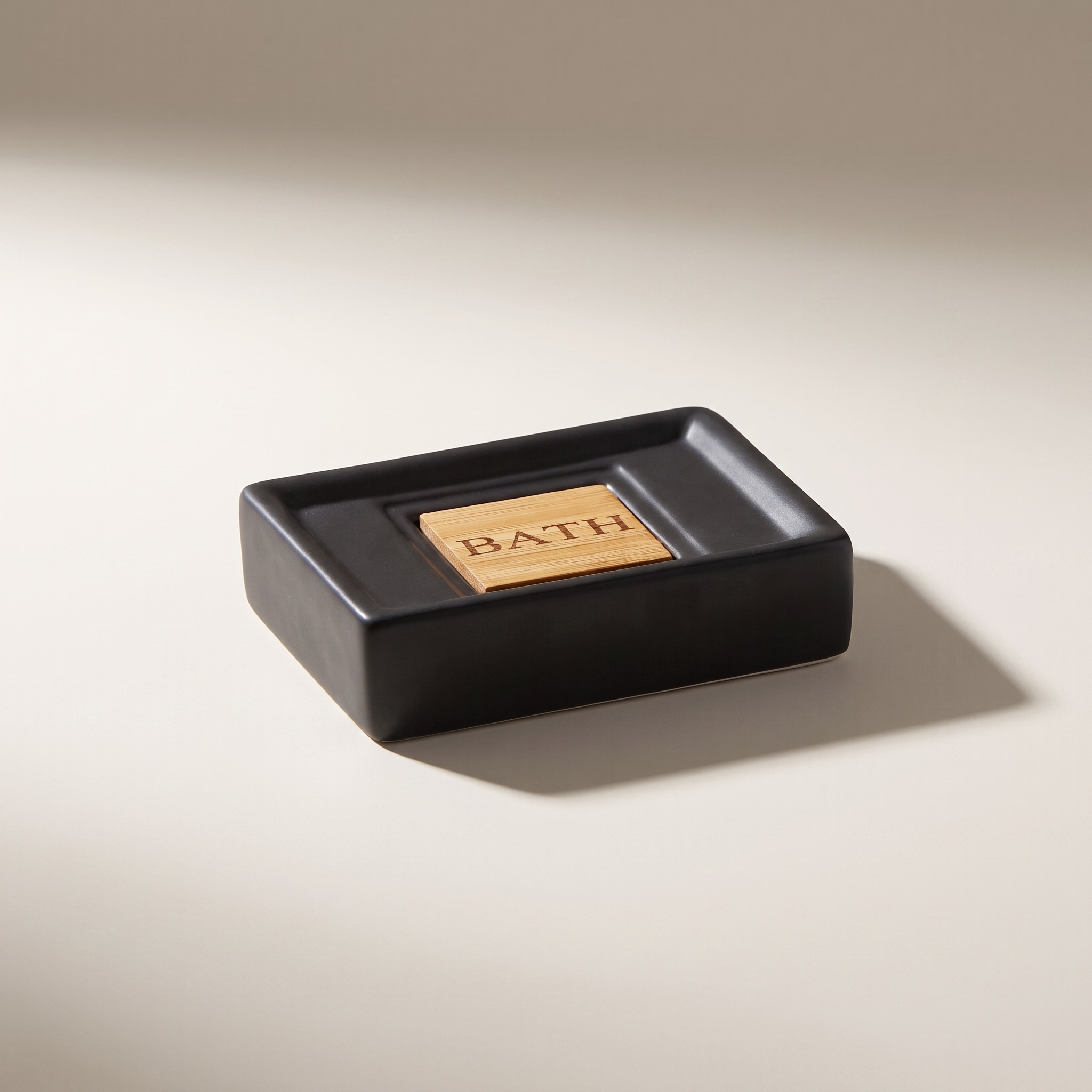 JS Maison Porte-Savon en Dolomite Noire avec Accents Bambou